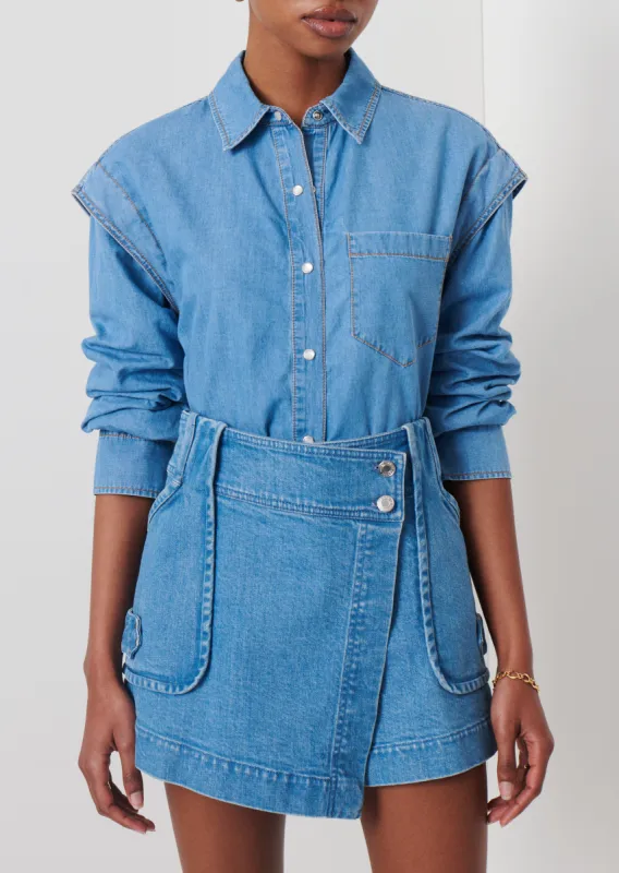 Marley Ruched Sleeve Button Down Shirt - Light Wash sold by Derek Lam