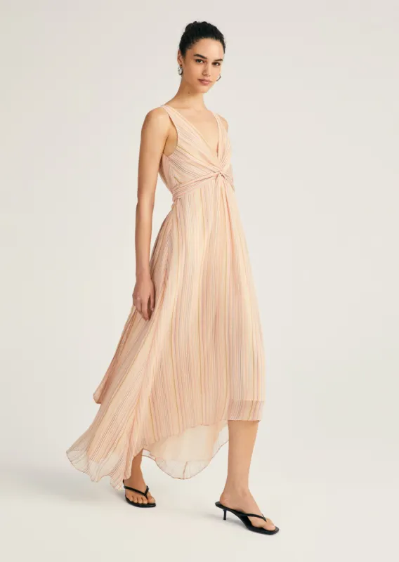Anna V-Neck Midi Dress - Peach Multi sold by Derek Lam