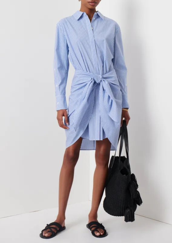 Charlotte Tie Waist Shirt Dress - Blue-White sold by Derek Lam