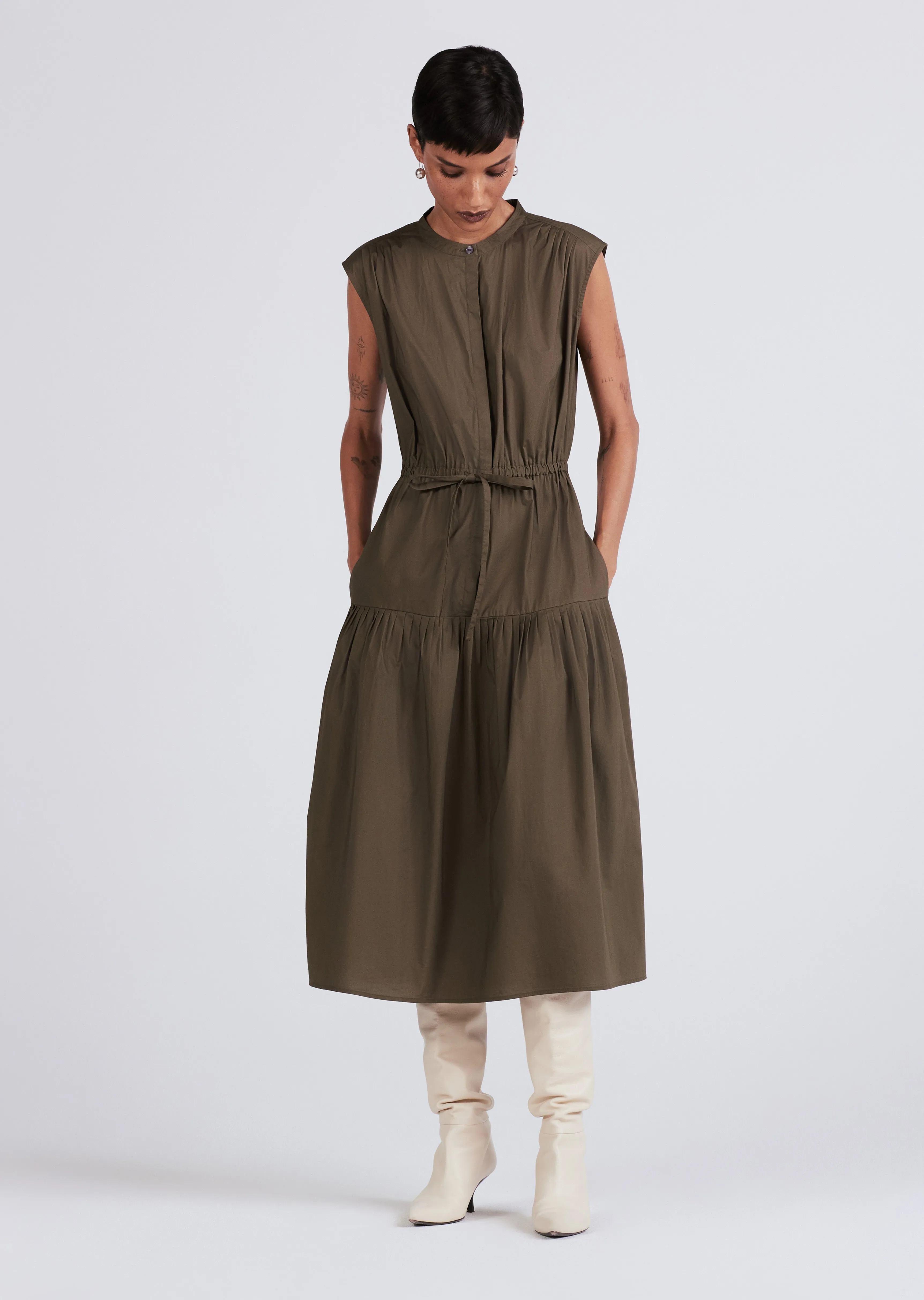 Margaret Waist Tie Sleeveless Midi Dress - Grape Leaf sold by Derek Lam