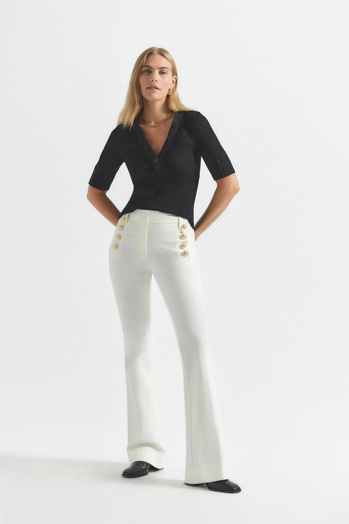 Robertson Flare Trousers - Soft White sold by Derek Lam