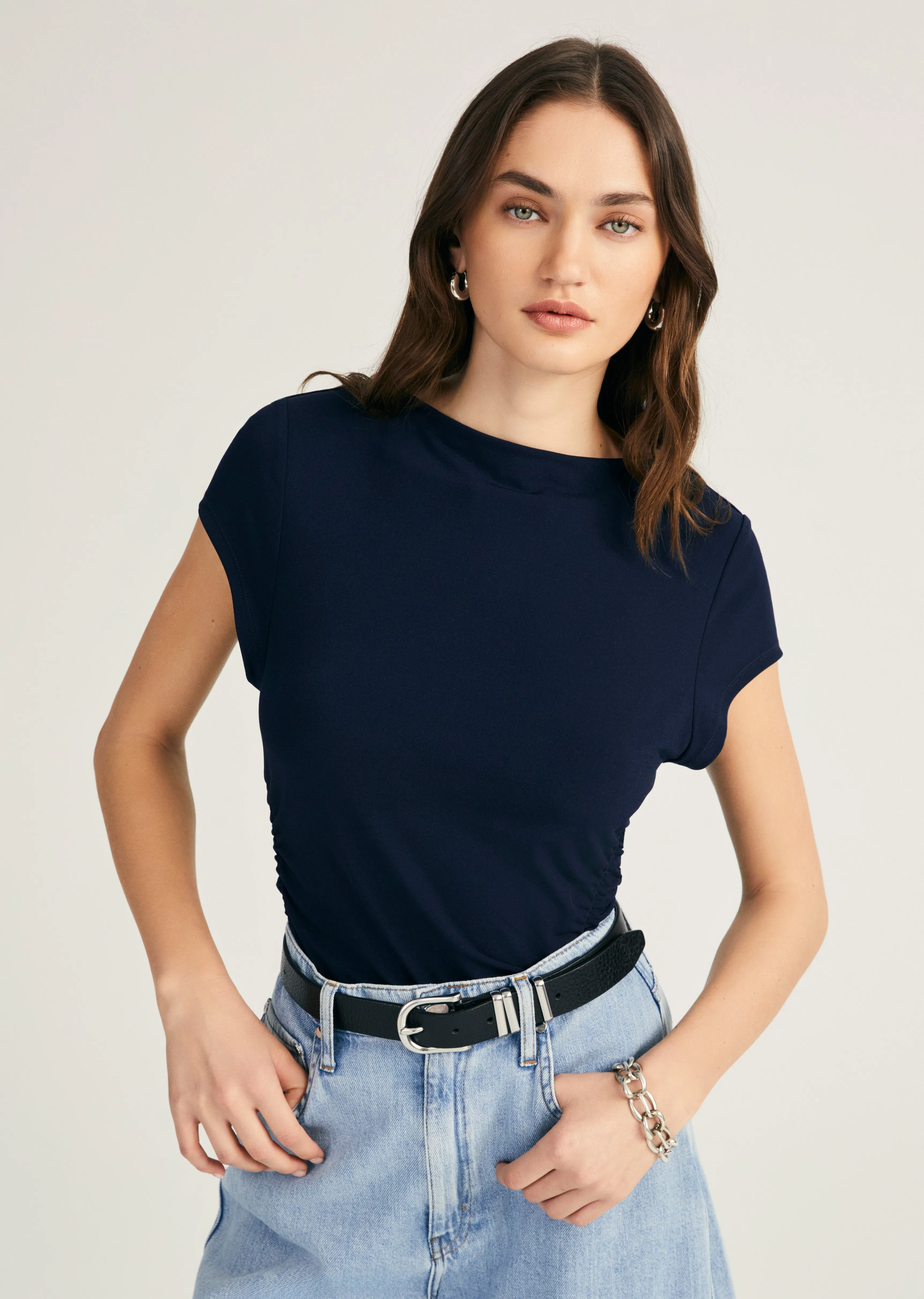 Mima Short Sleeve Ruched Top - Night Sky sold by Derek Lam