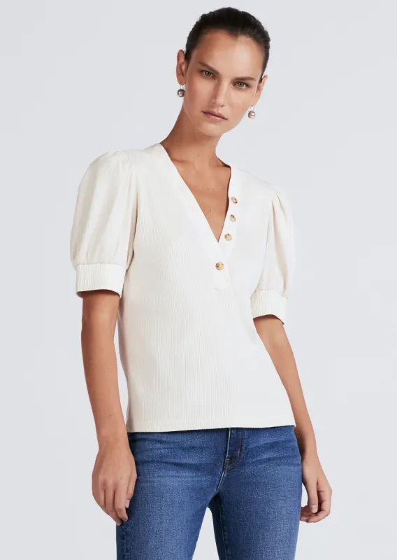 Heather V-Neck Puff Sleeve T-Shirt - Off White sold by Derek Lam