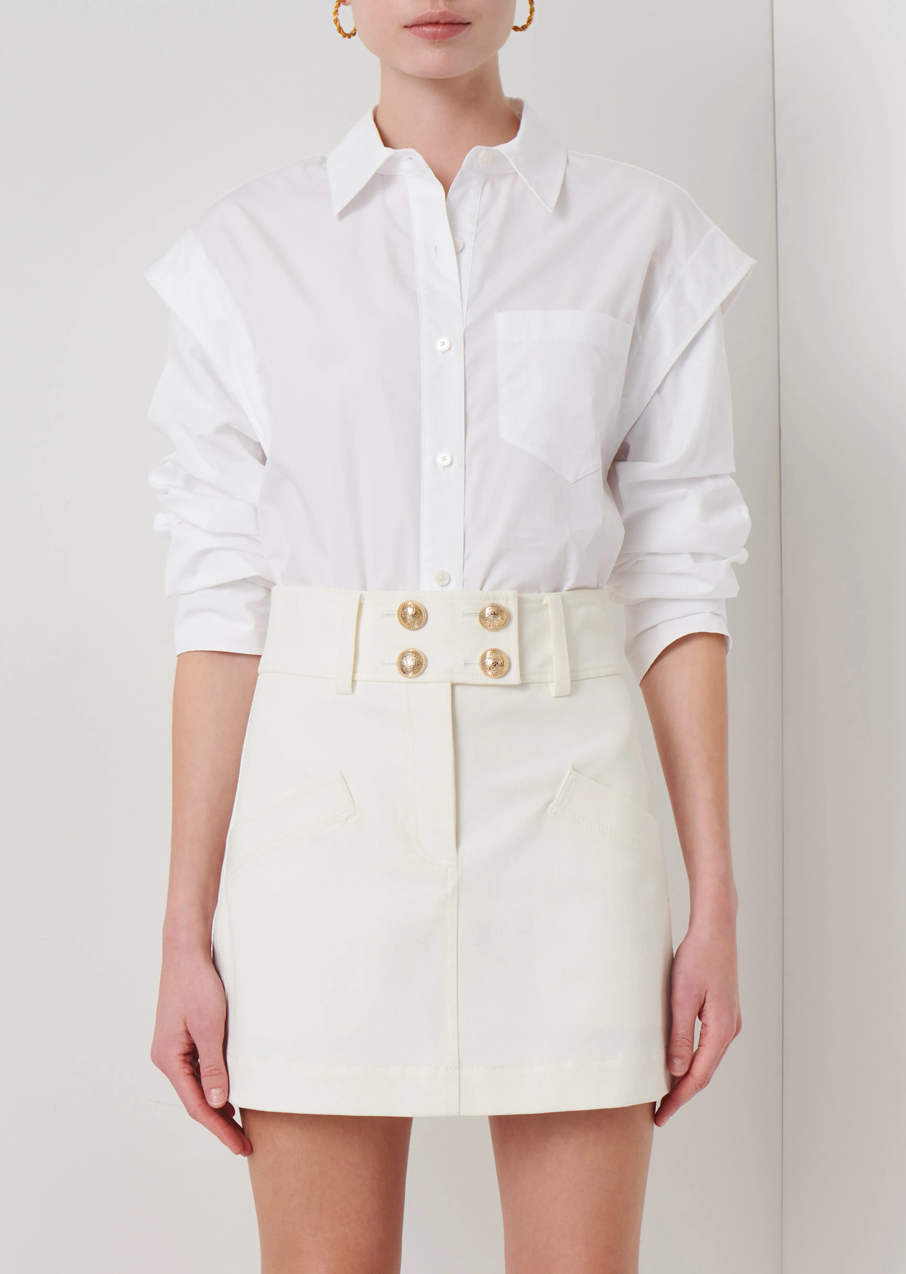 Marley Ruched Sleeve Button Down Shirt - White sold by Derek Lam