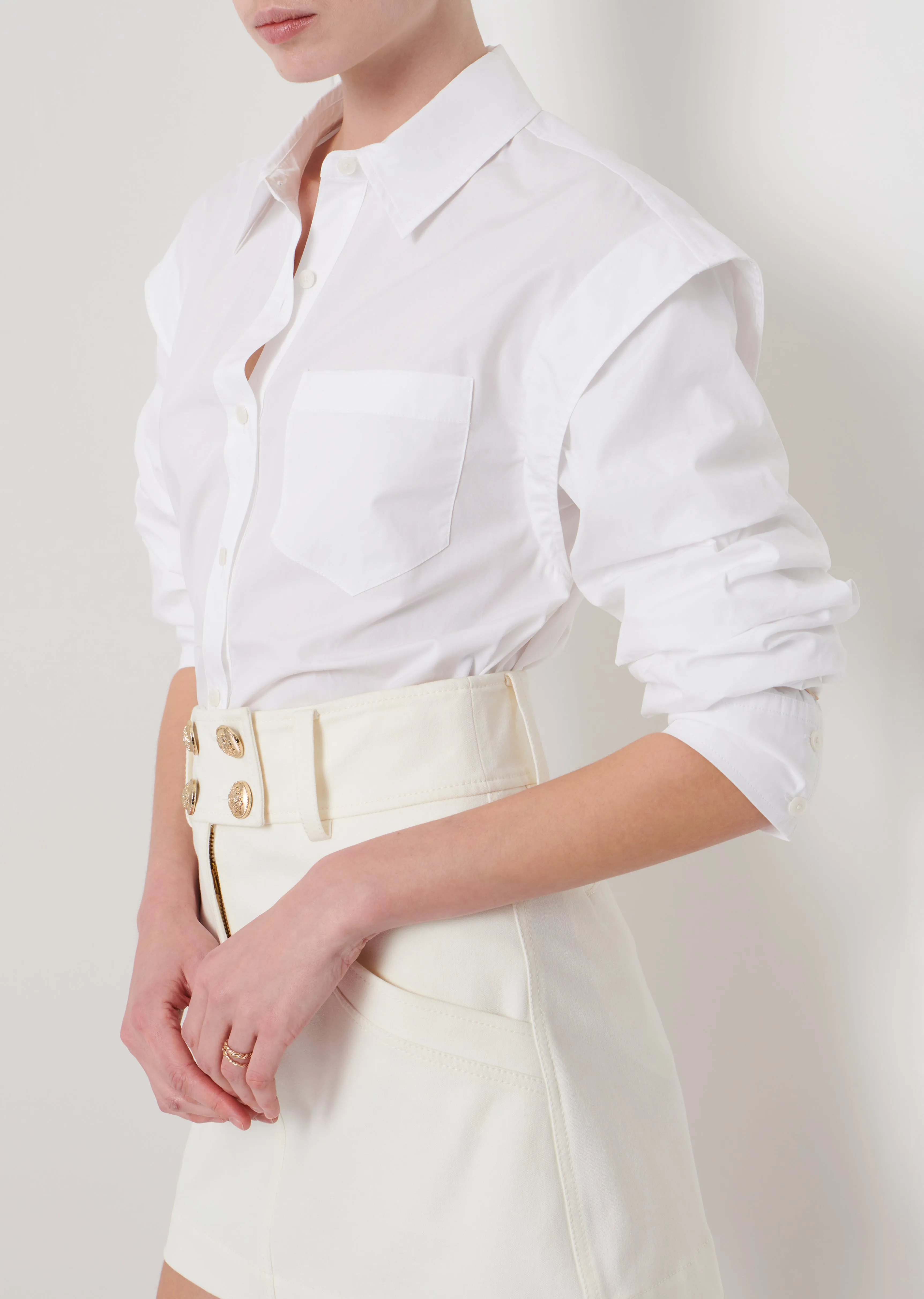 Marley Ruched Sleeve Button Down Shirt - White sold by Derek Lam product image thumbnail 5