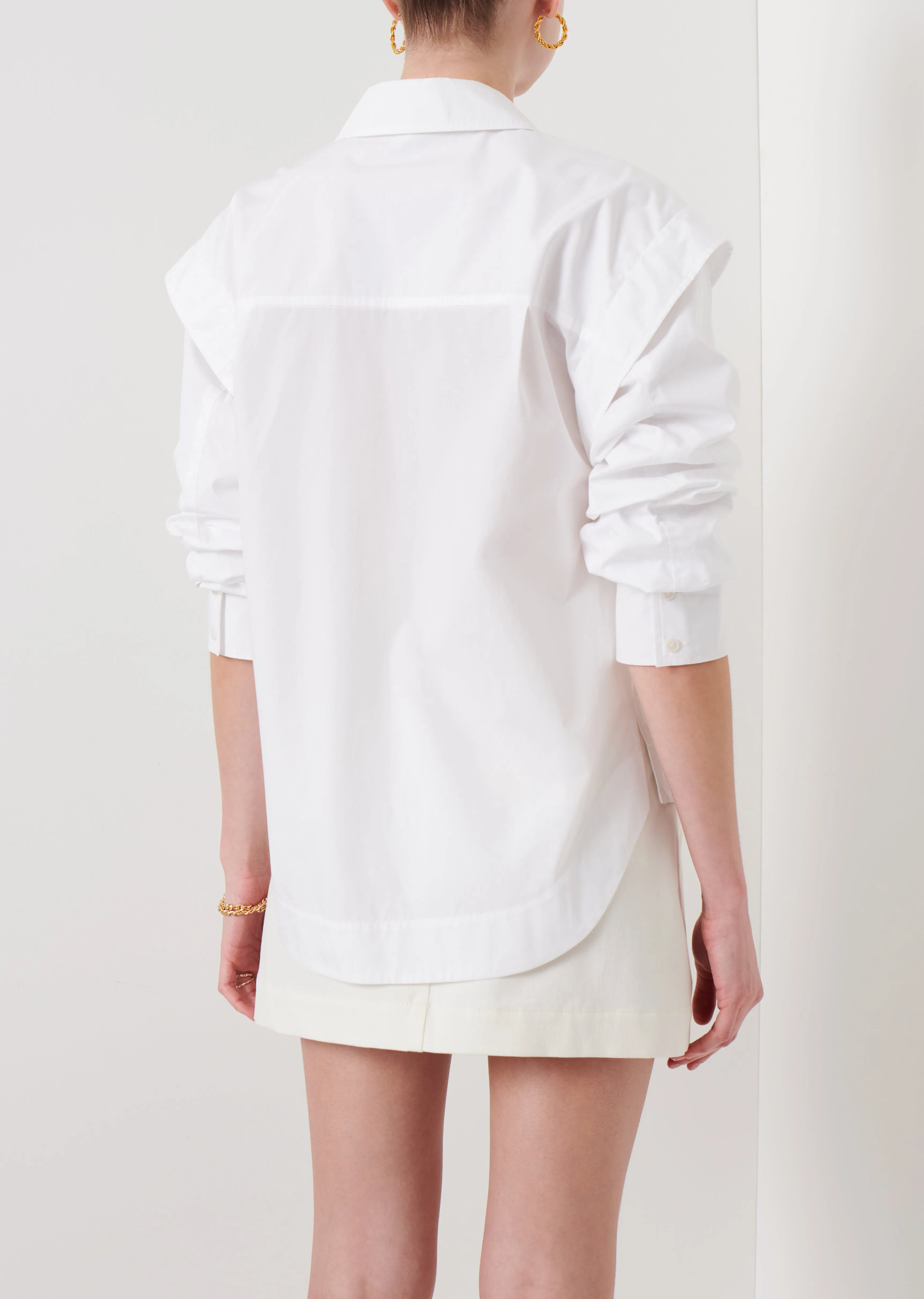 Marley Ruched Sleeve Button Down Shirt - White sold by Derek Lam product image thumbnail 4