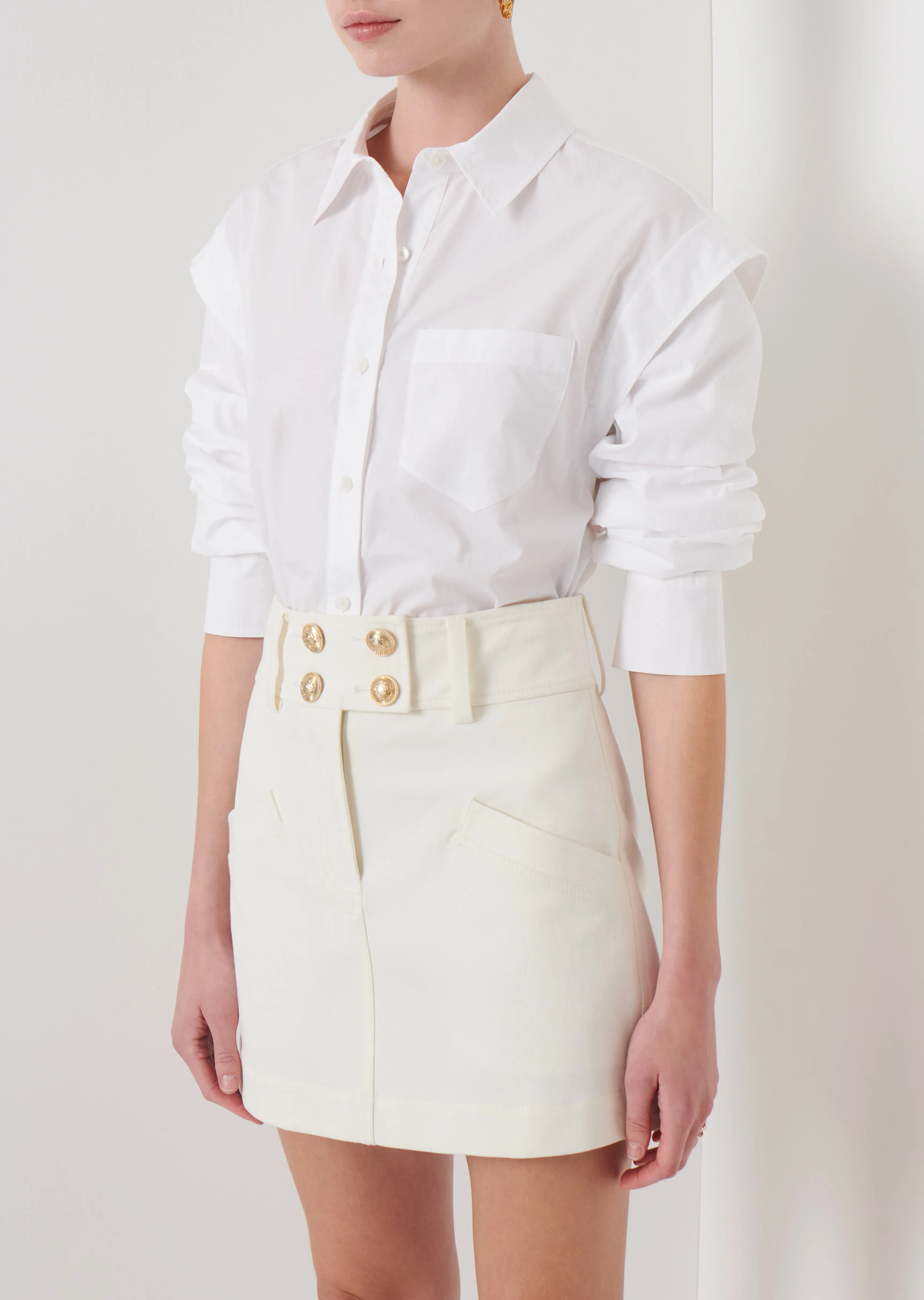 Marley Ruched Sleeve Button Down Shirt - White sold by Derek Lam product image thumbnail 3