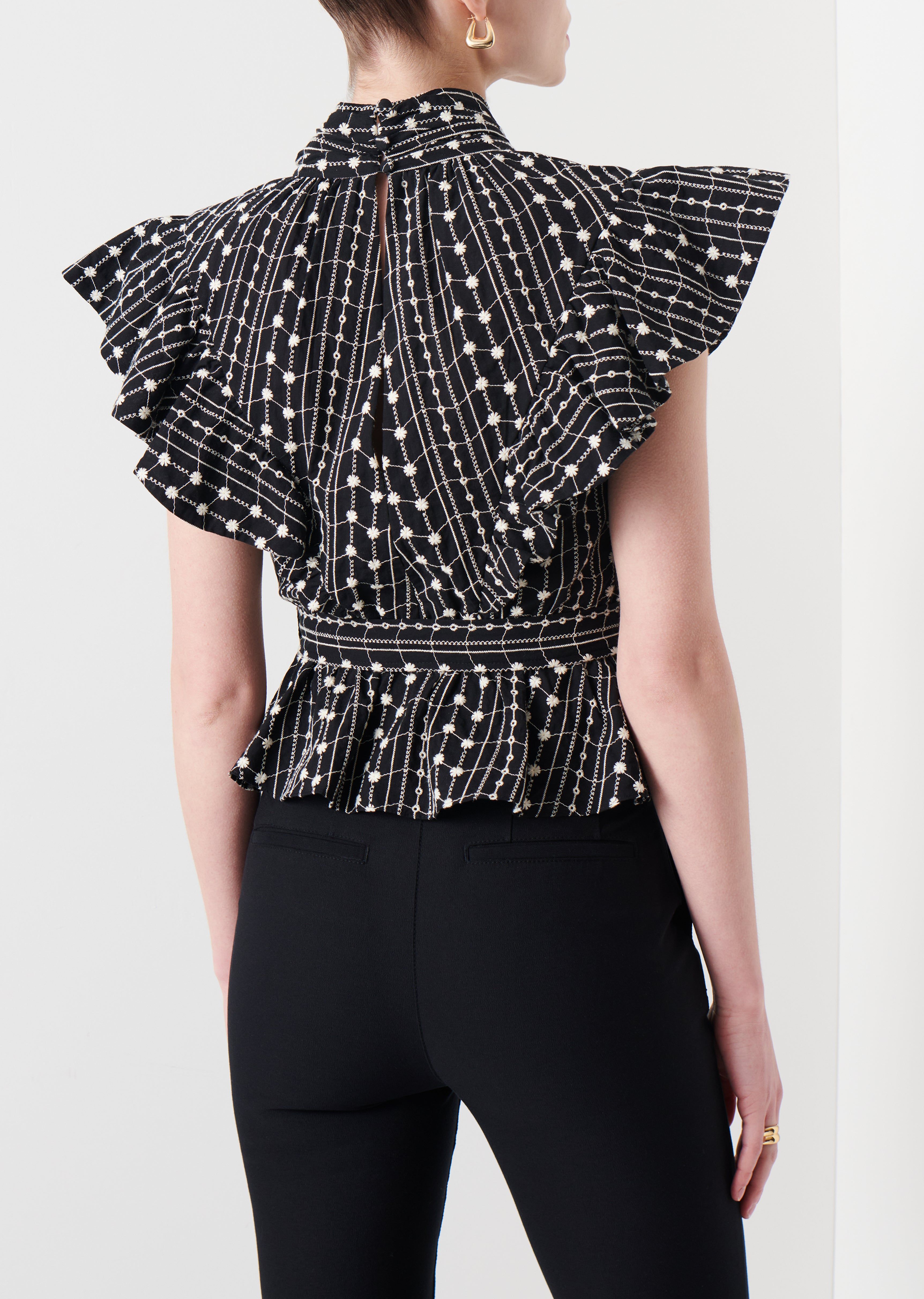 Brynn Ruffle Wrap Top - Black-Ivory sold by Derek Lam product image thumbnail 4