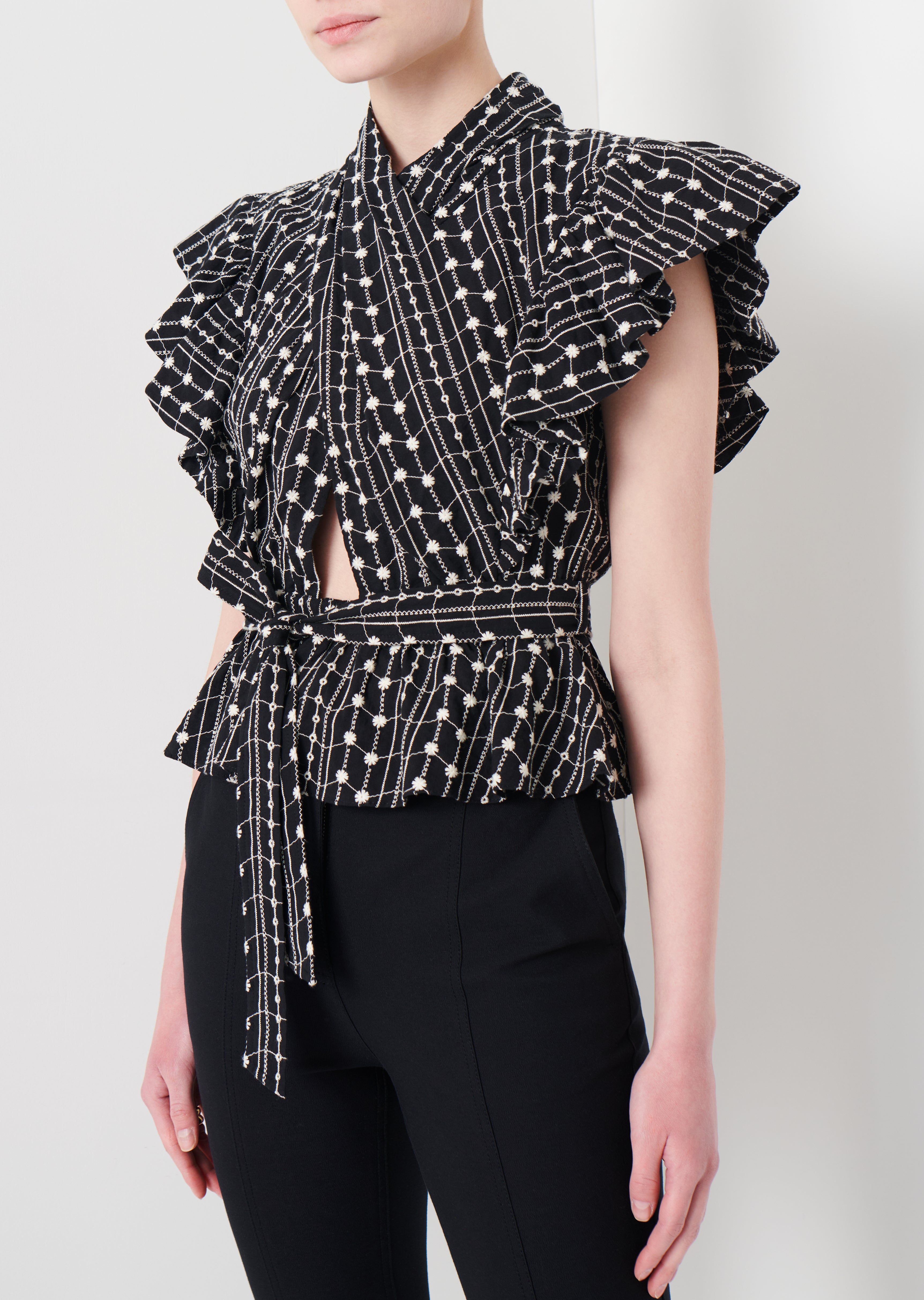 Brynn Ruffle Wrap Top - Black-Ivory sold by Derek Lam product image thumbnail 3