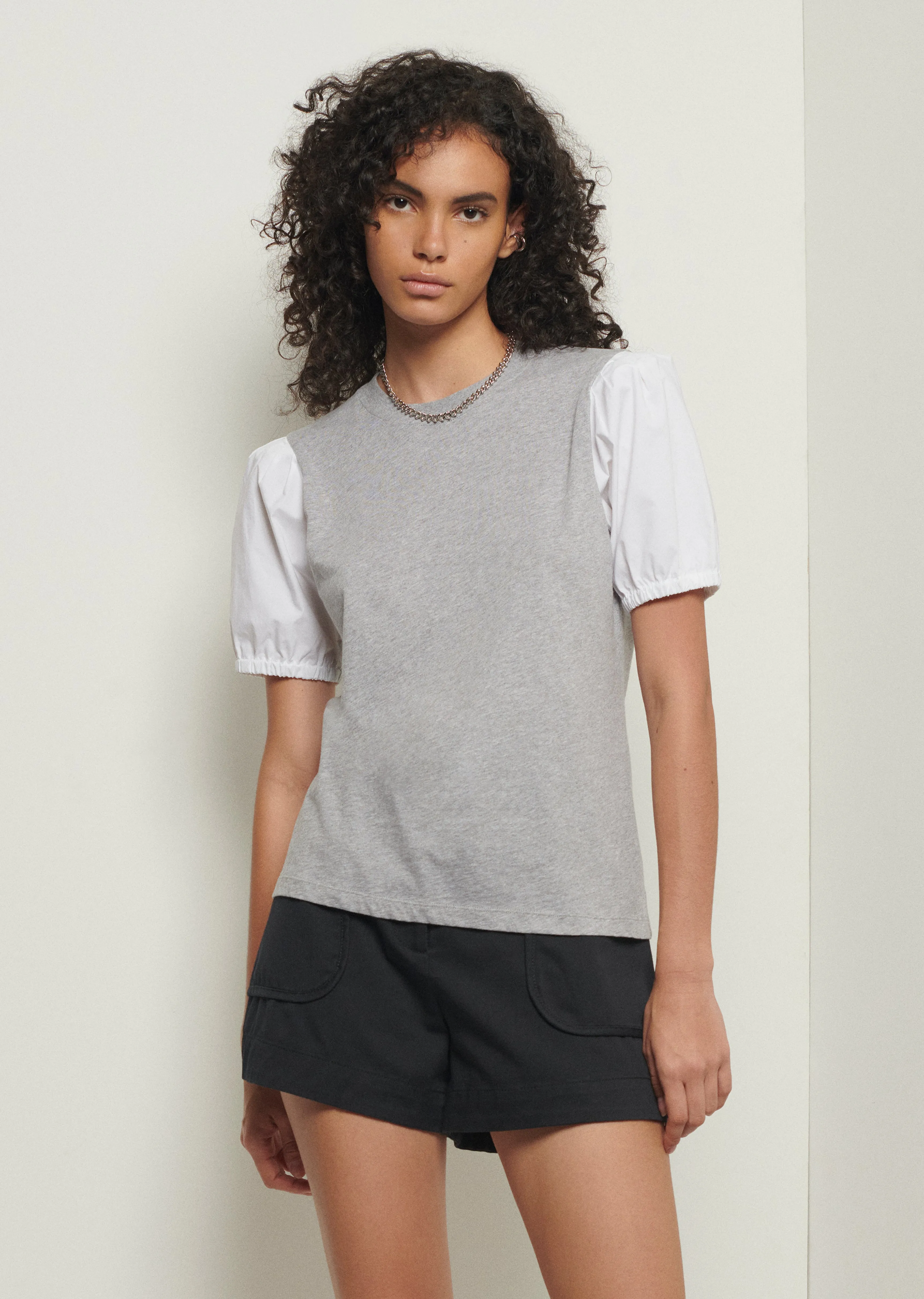 Eva Puff Sleeve T-Shirt - Grey Melange sold by Derek Lam