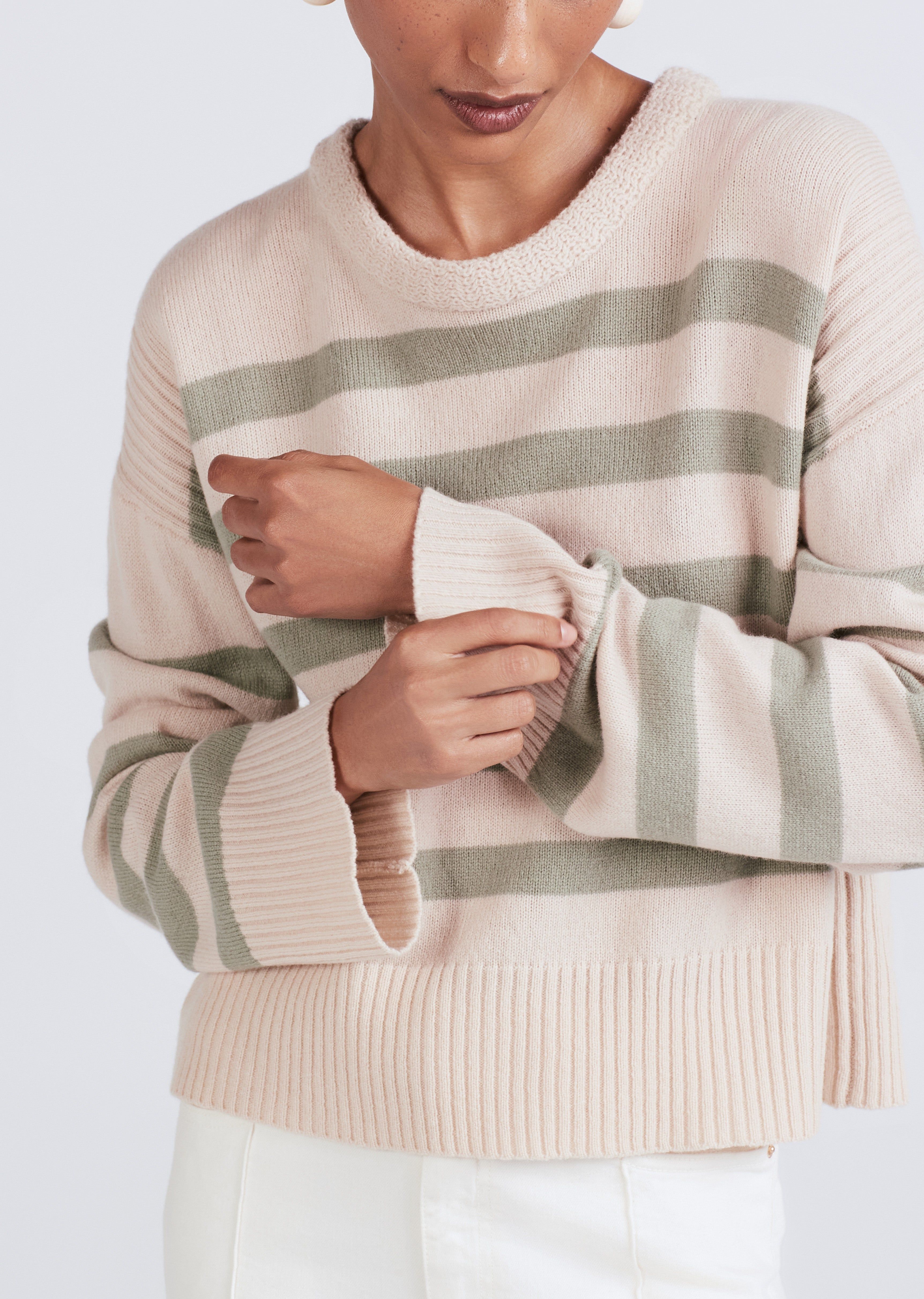 Farah Stripe Crewneck Sweater - Buttermilk-Sage sold by Derek Lam product image thumbnail 3