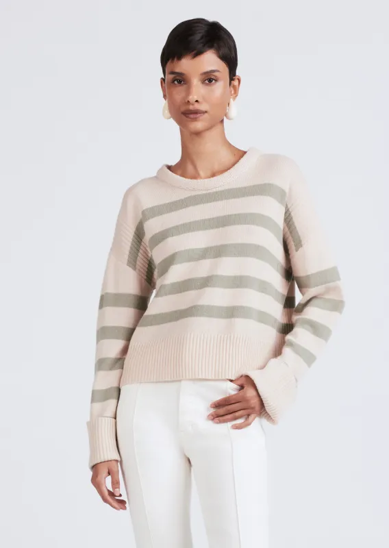 Farah Stripe Crewneck Sweater - Buttermilk-Sage sold by Derek Lam