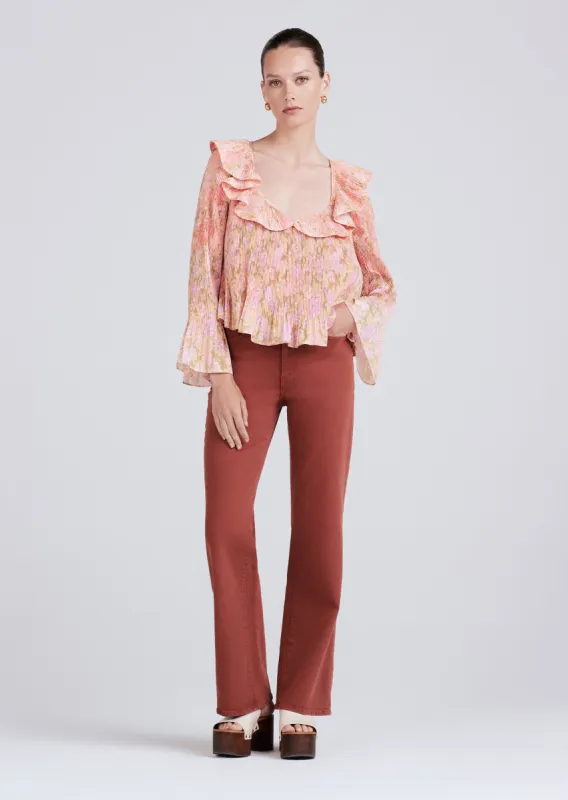 Charis Pleated Ruffle Blouse - Patchwork Multi sold by Derek Lam