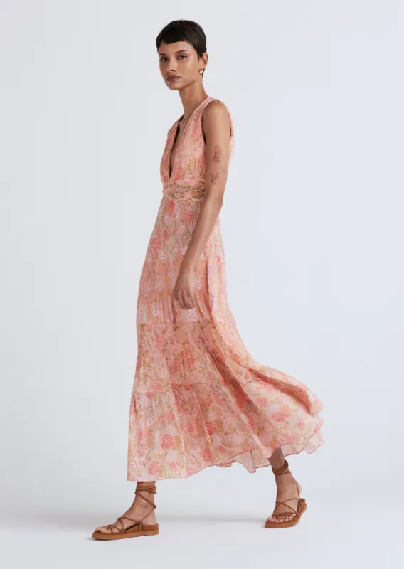 Iris Pleated V-Neck Dress - Patchwork Multi sold by Derek Lam