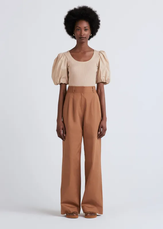 Willa Balloon Sleeve Scoop Neck Top - Khaki sold by Derek Lam