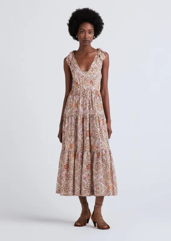 Timothea Shoulder Tie Dress - Light Khaki Multi sold by Derek Lam