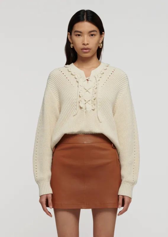 Arif Lace Up Crewneck - Ivory-White made by Derek Lam