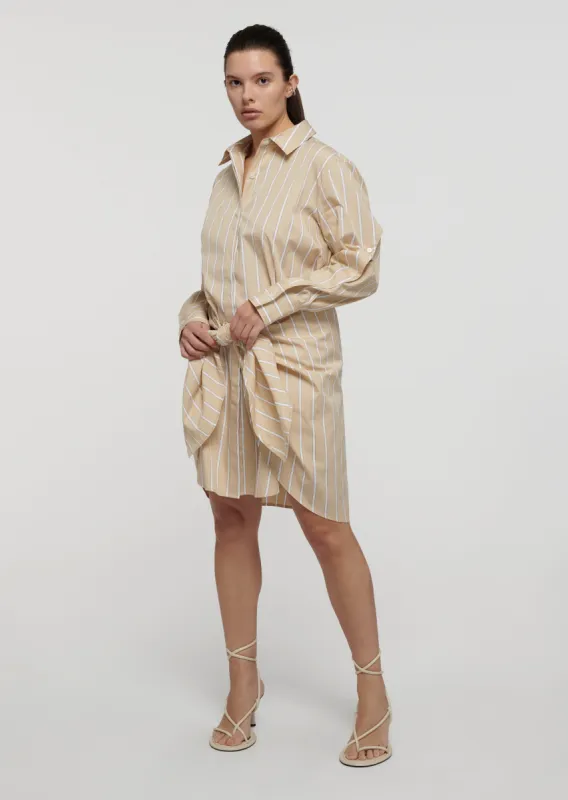 Charlotte Tie Waist Shirt Dress - Khaki Multi sold by Derek Lam