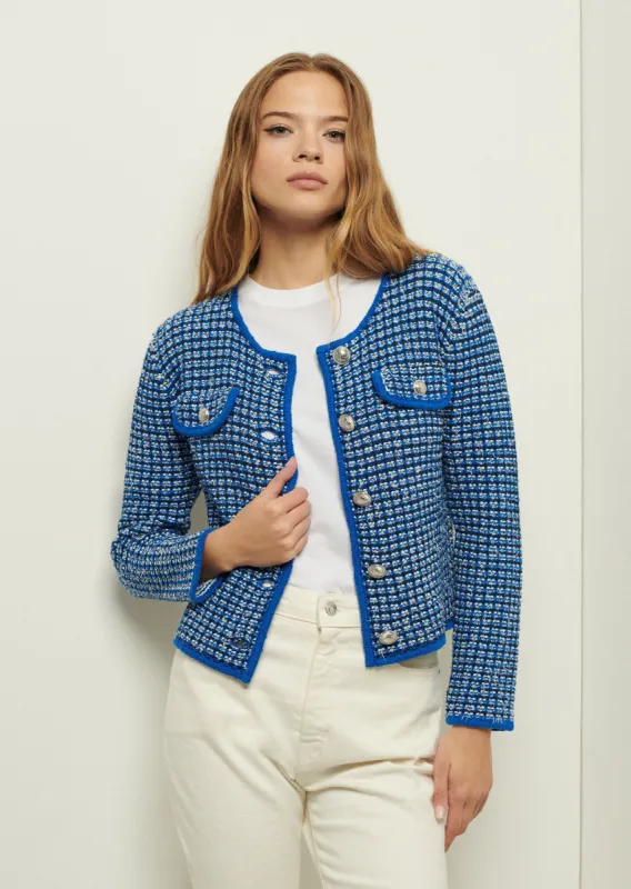 Cynthia Collarless Jacket - Black-Navy made by Derek Lam