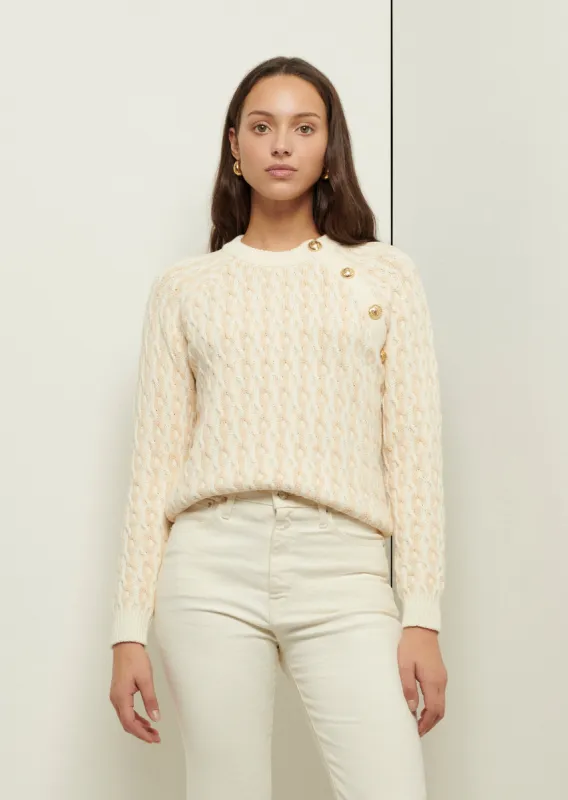 Sawyer Long Sleeve Button Crewneck Sweater - White-Natural made by Derek Lam