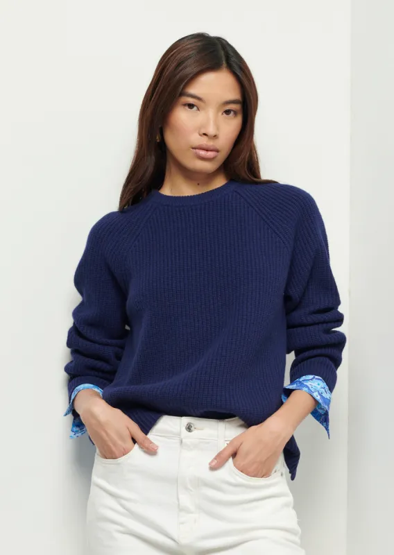 Marcia Long Sleeve Combo Crewneck Sweater - Navy-Cobalt Multi made by Derek Lam