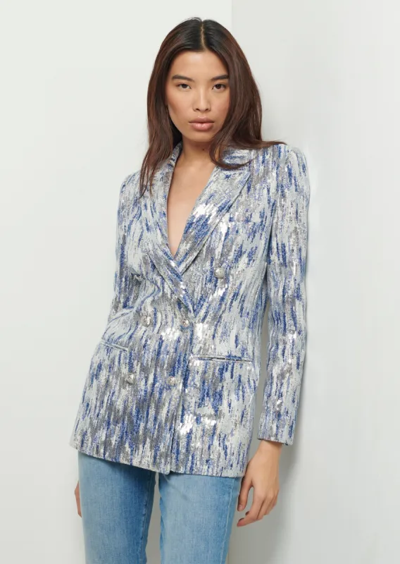 Walter Double Breasted Jacket - Blue-Silver Multi sold by Derek Lam