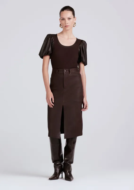 Willa Contrast Balloon Sleeve Top - Chocolate sold by Derek Lam
