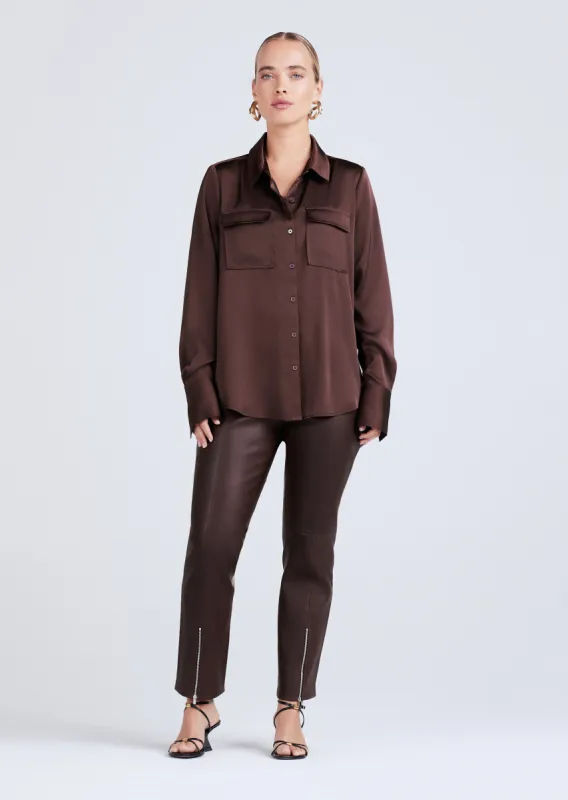 Lorena Button Down Blouse - Chocolate sold by Derek Lam