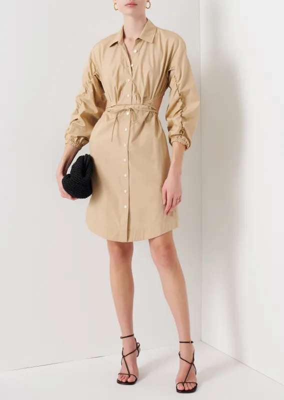 Jayce Cut-Out Shirt Dress - Light Khaki sold by Derek Lam