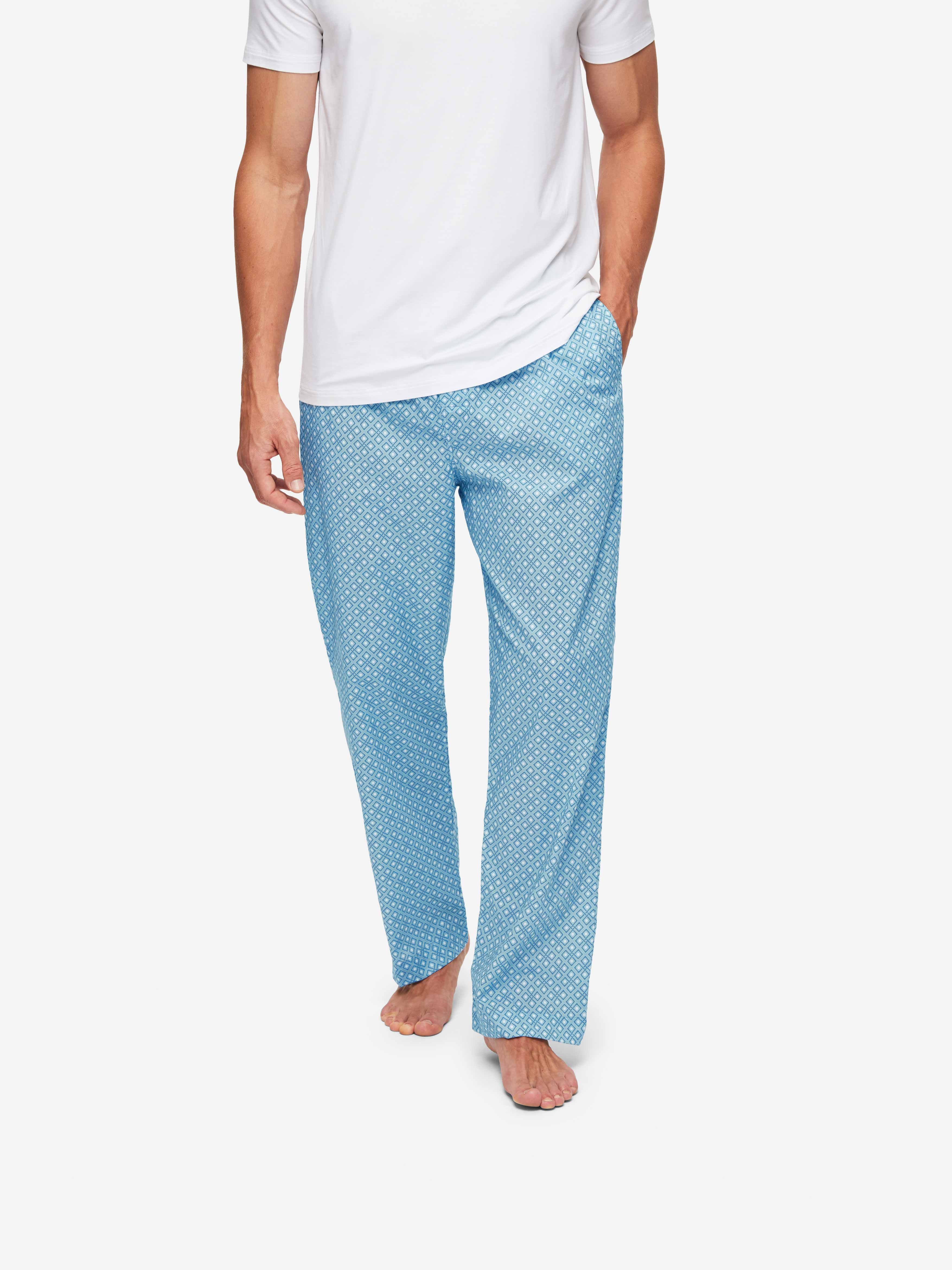 Men's Lounge Trousers Ledbury 56 Cotton Batiste Blue sold by Derek Rose