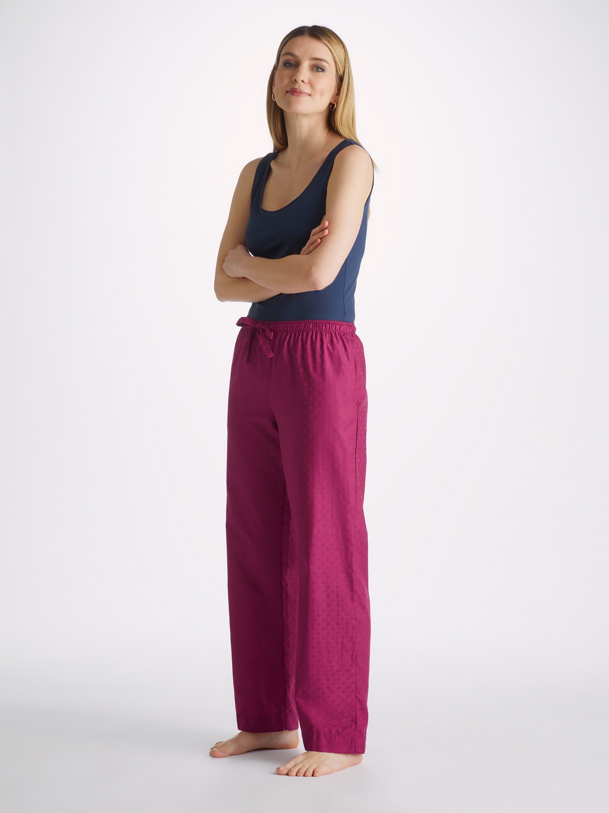Women's Lounge Trousers Kate 7 Cotton Jacquard Berry sold by Derek Rose product image thumbnail 3