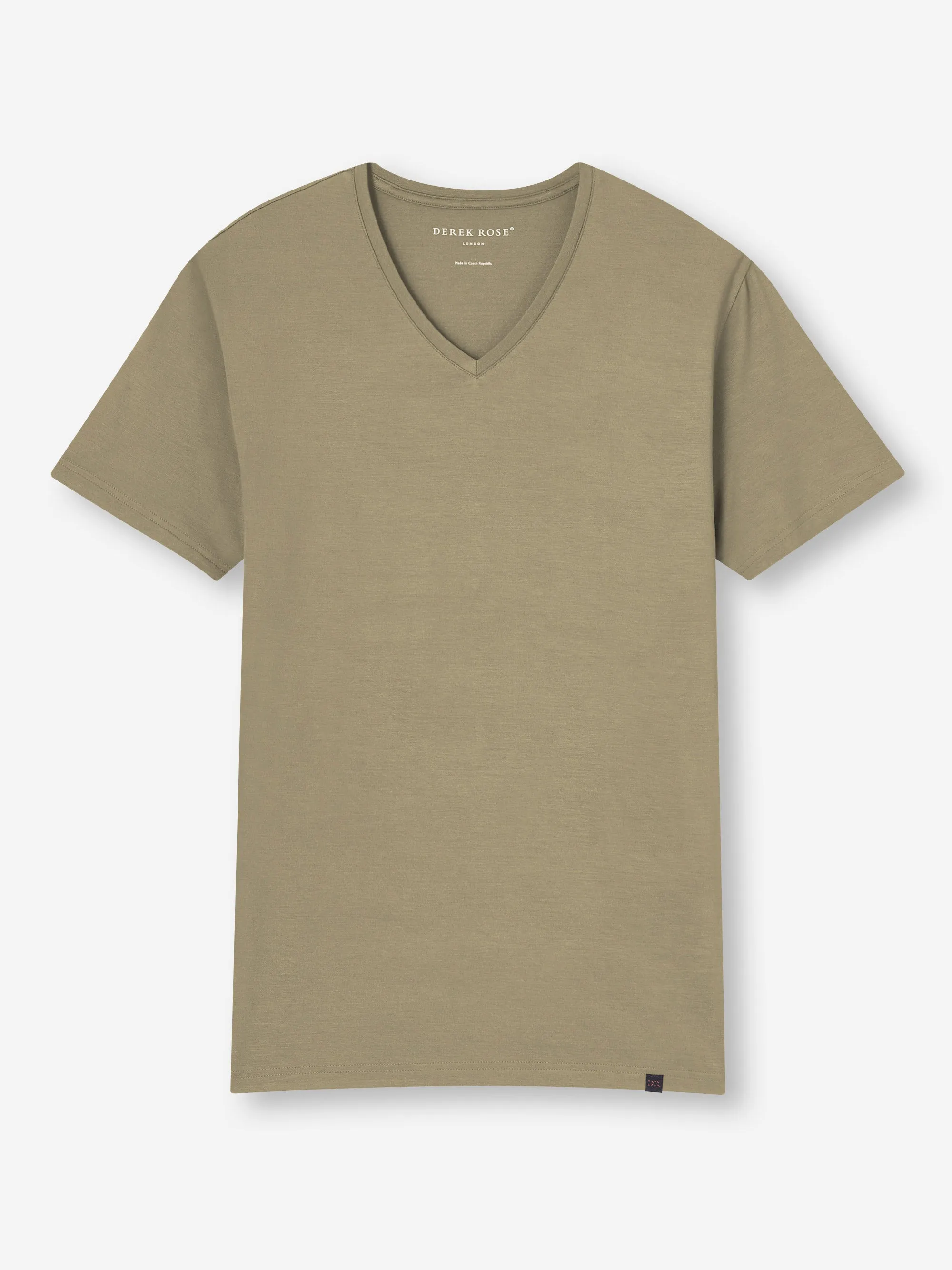 Men's V-Neck T-Shirt Basel Micro Modal Stretch Khaki sold by Derek Rose product image thumbnail 2