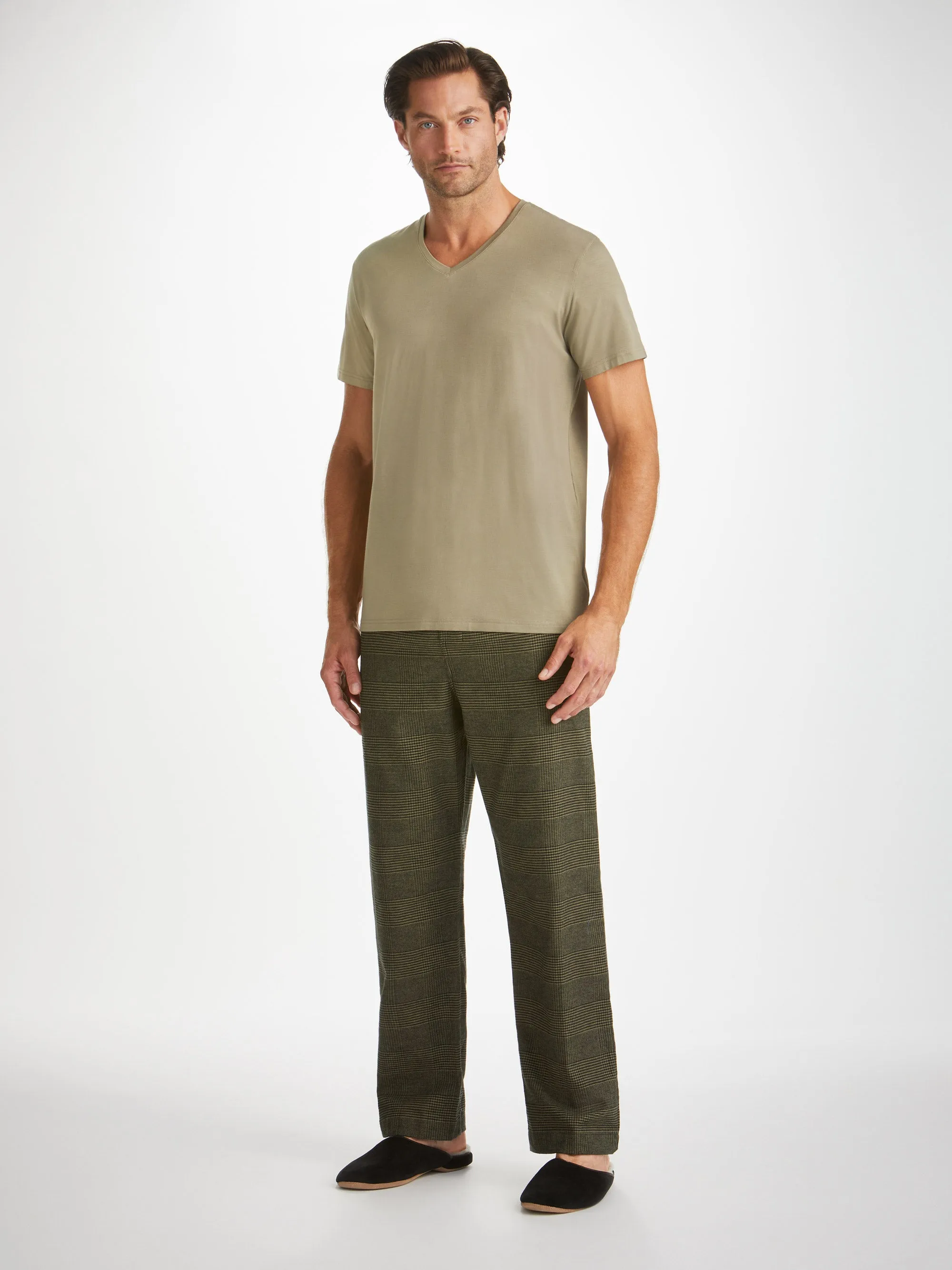 Men's V-Neck T-Shirt Basel Micro Modal Stretch Khaki sold by Derek Rose product image thumbnail 3