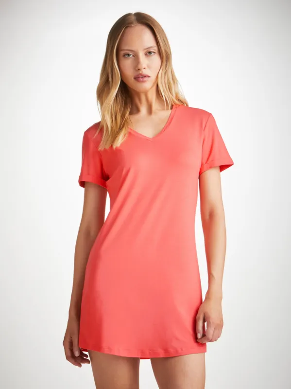 Women's V-Neck Sleep T-Shirt Lara Micro Modal Stretch Coral sold by Derek Rose