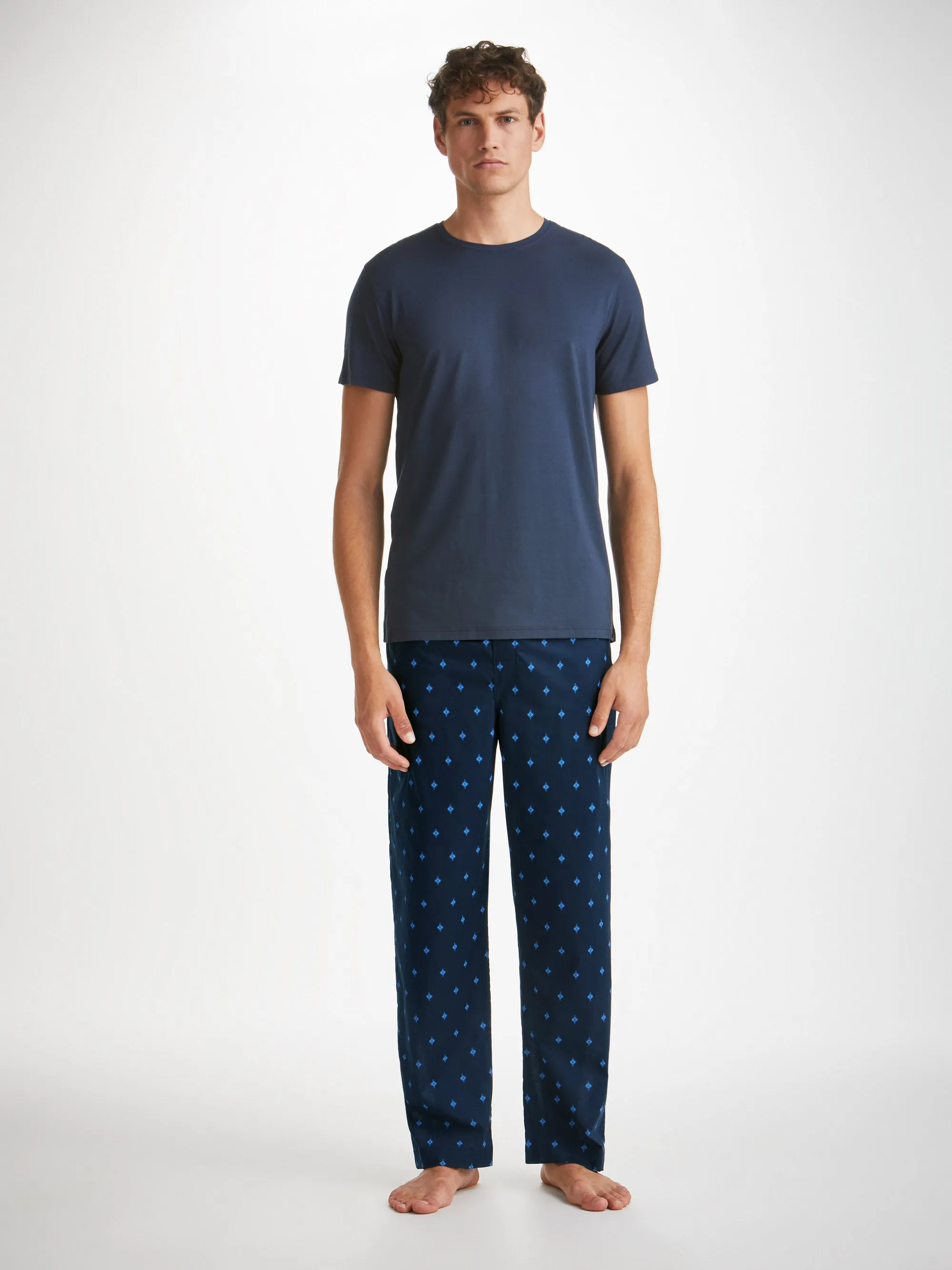 Men's Lounge Trousers Nelson 98 Cotton Batiste Navy sold by Derek Rose
