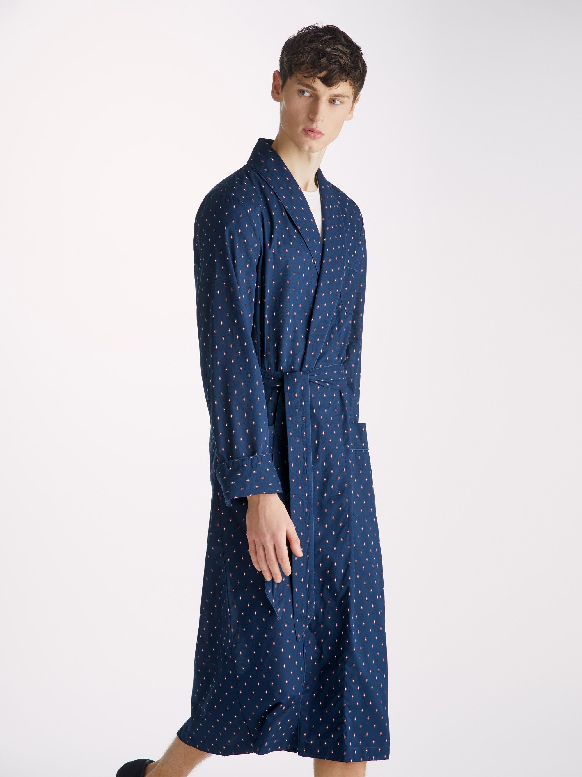 Men's Dressing Gown Nelson 96 Cotton Batiste Navy sold by Derek Rose product image thumbnail 4