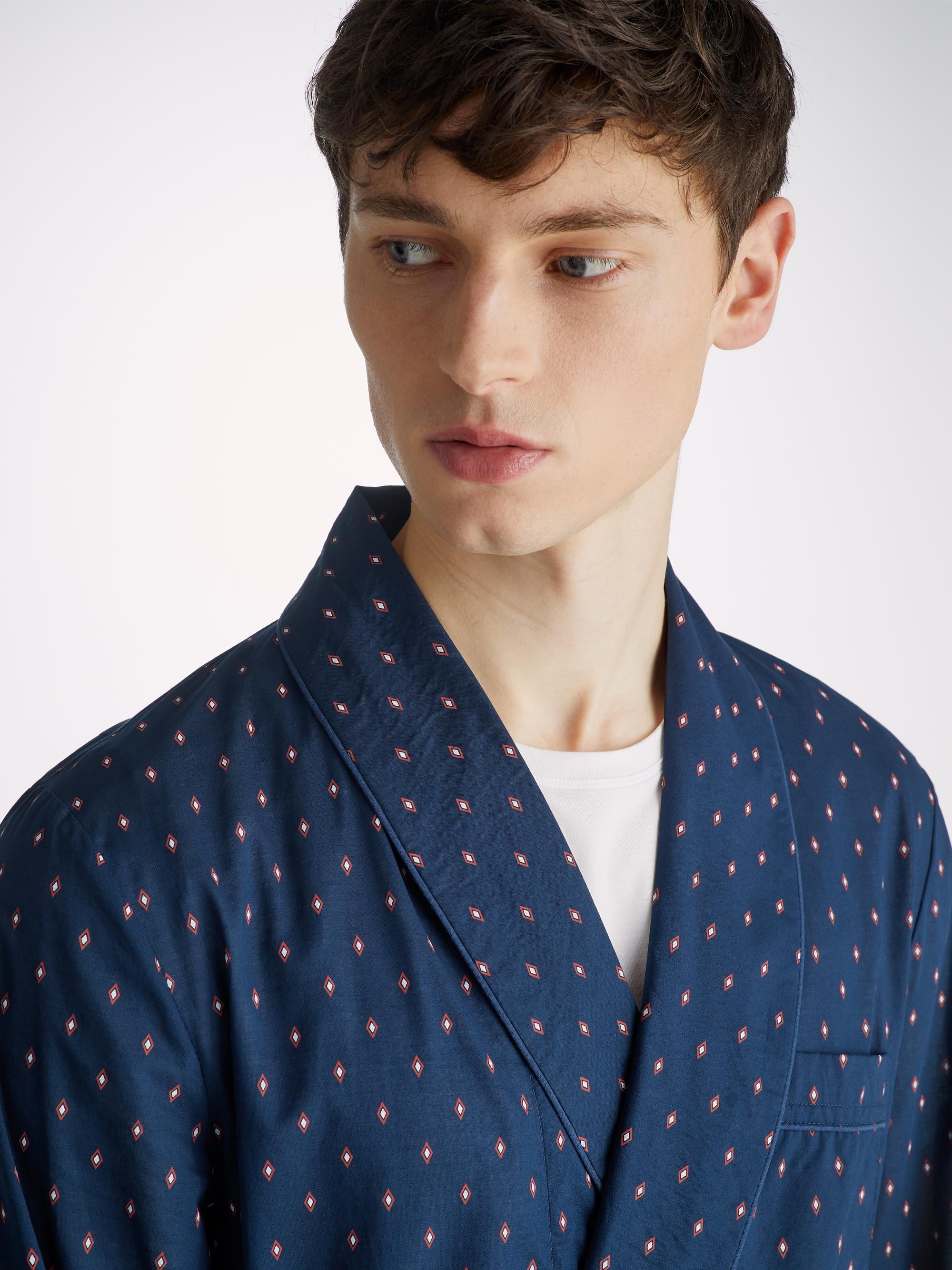 Men's Dressing Gown Nelson 96 Cotton Batiste Navy sold by Derek Rose