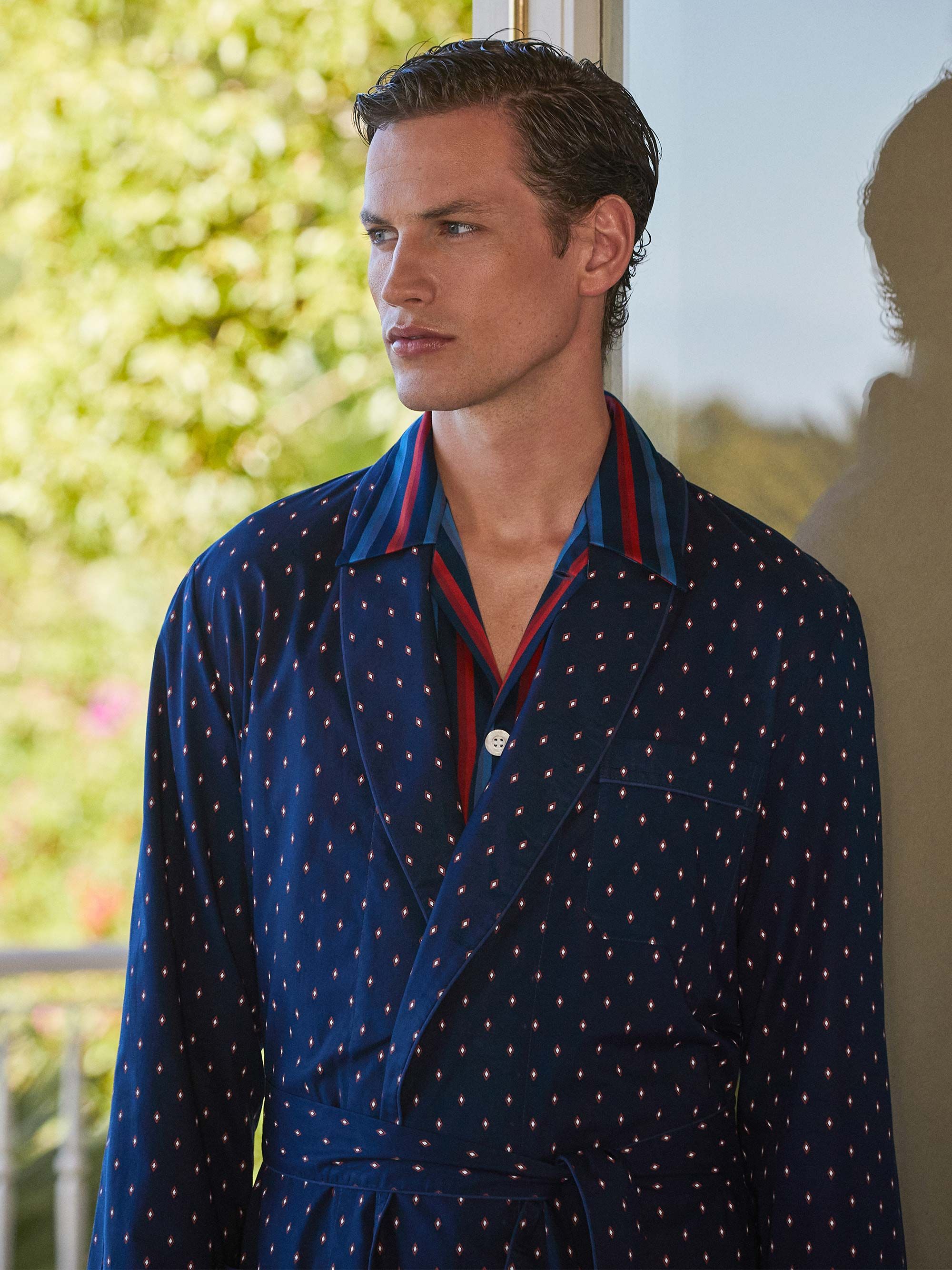 Men's Dressing Gown Nelson 96 Cotton Batiste Navy sold by Derek Rose product image thumbnail 3