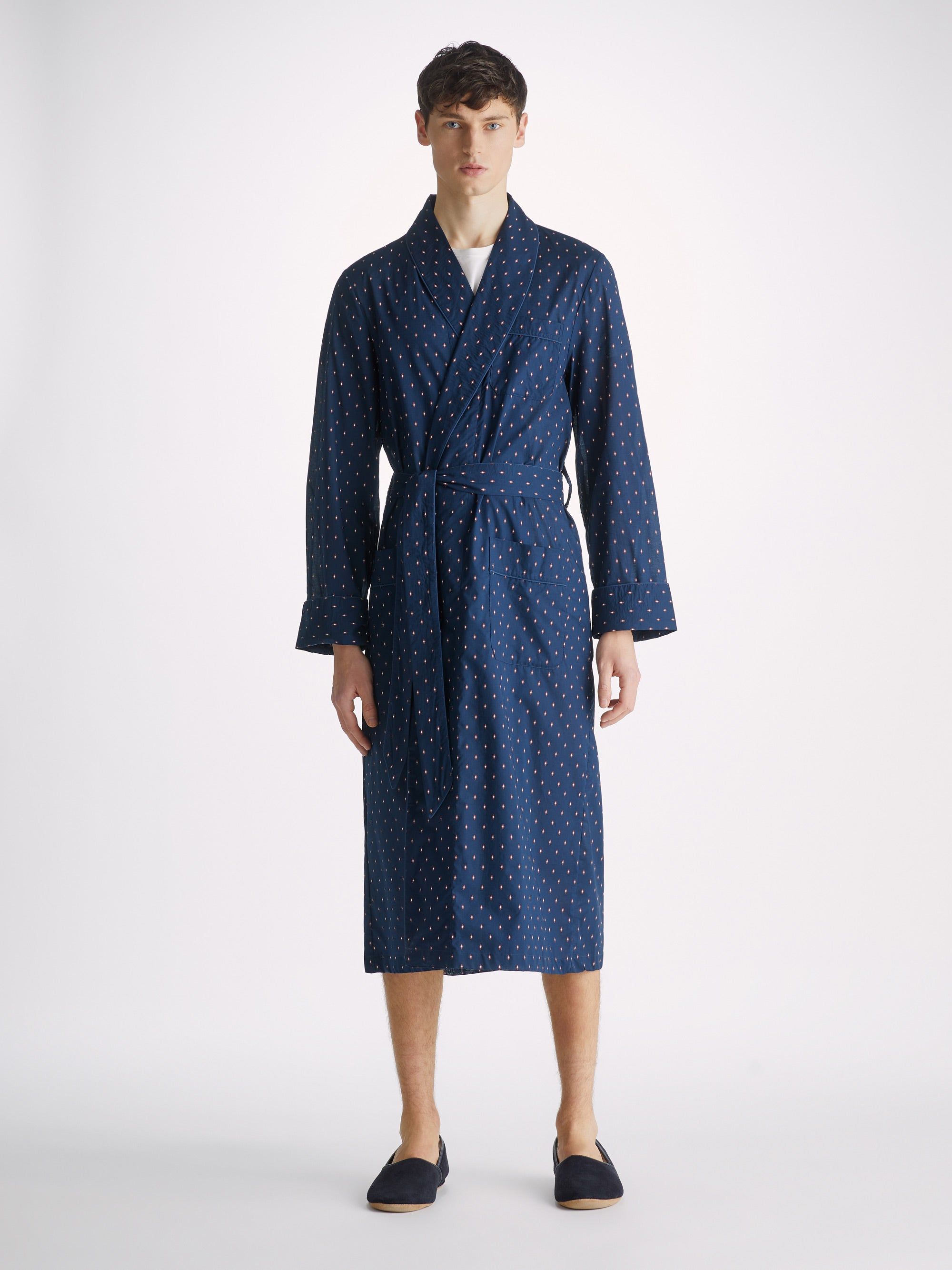 Men's Dressing Gown Nelson 96 Cotton Batiste Navy sold by Derek Rose product image thumbnail 5