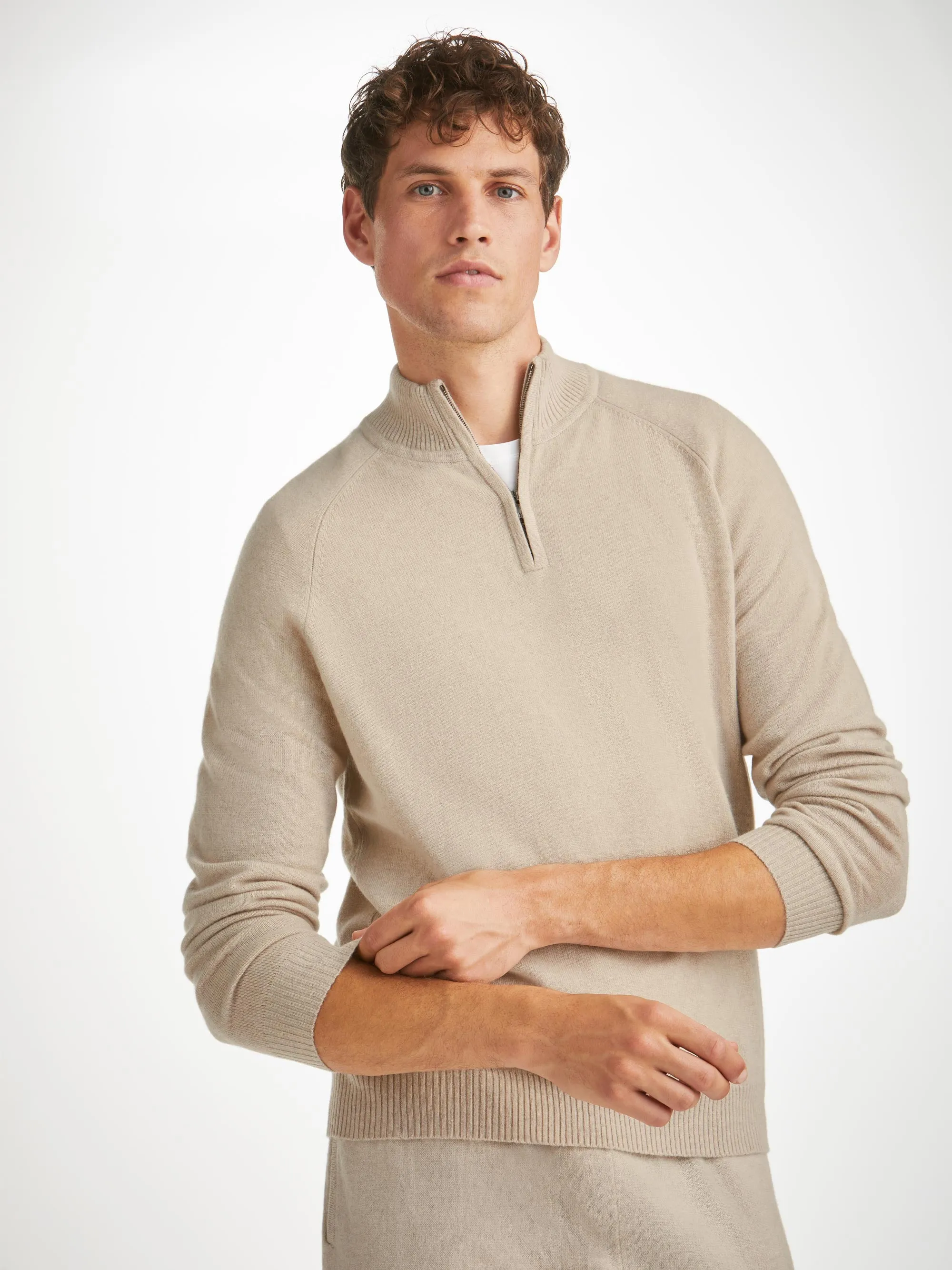 Men's Half-Zip Sweater Finley Cashmere Oat sold by Derek Rose
