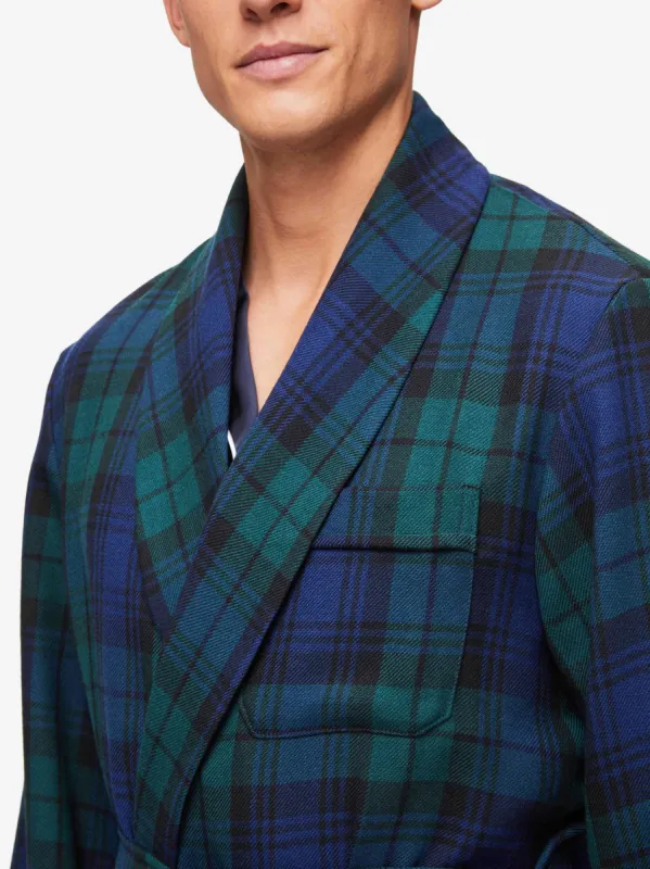 Men's Robe Tartan Black Watch Wool Navy sold by Derek Rose