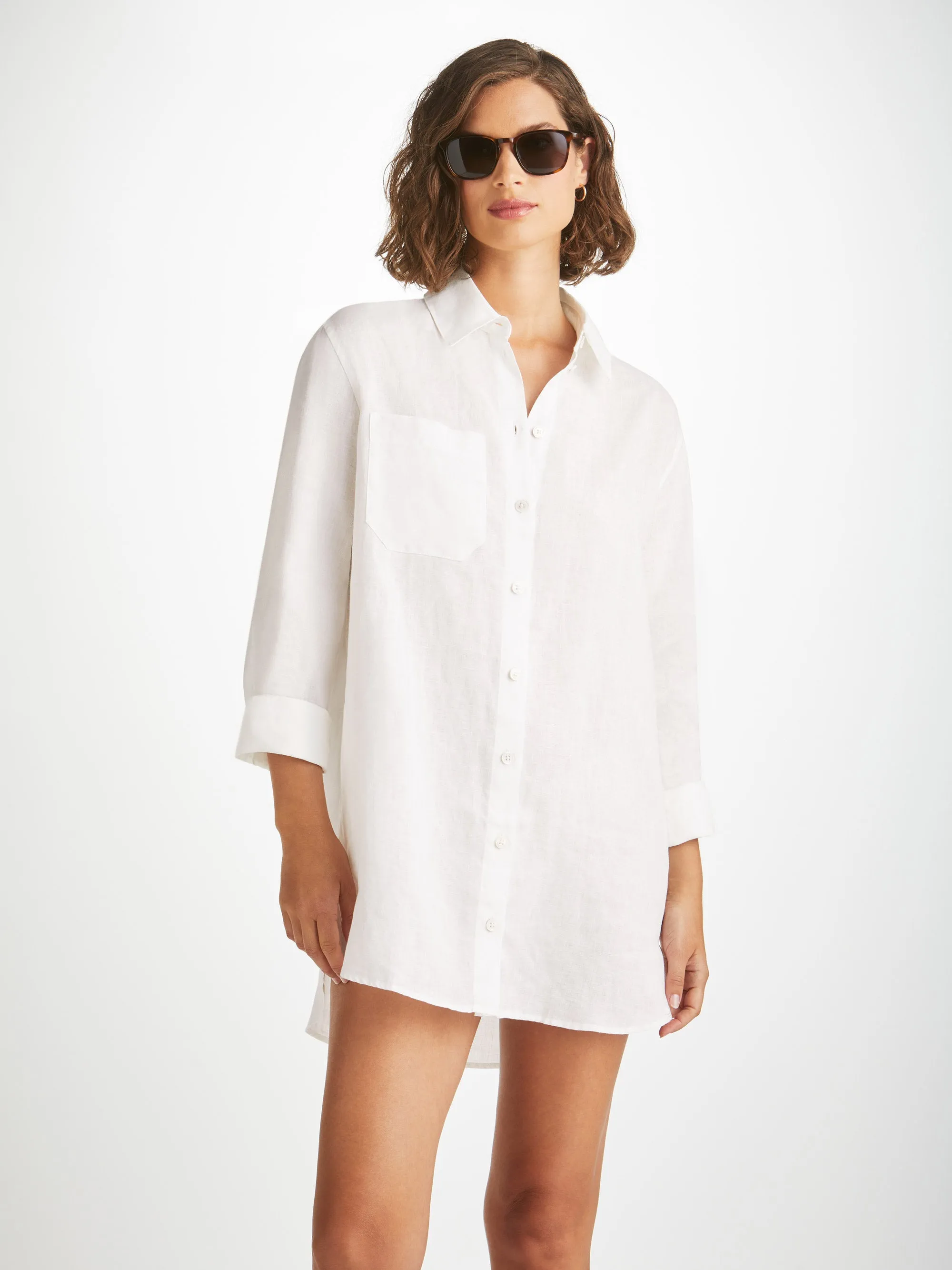 Sicily Linen Longline Shirt White sold by Derek Rose product image thumbnail 3