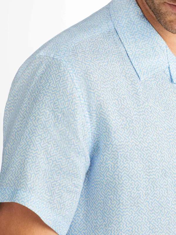 Men's Short Sleeve Shirt Milan 24 Linen Blue made by Derek Rose