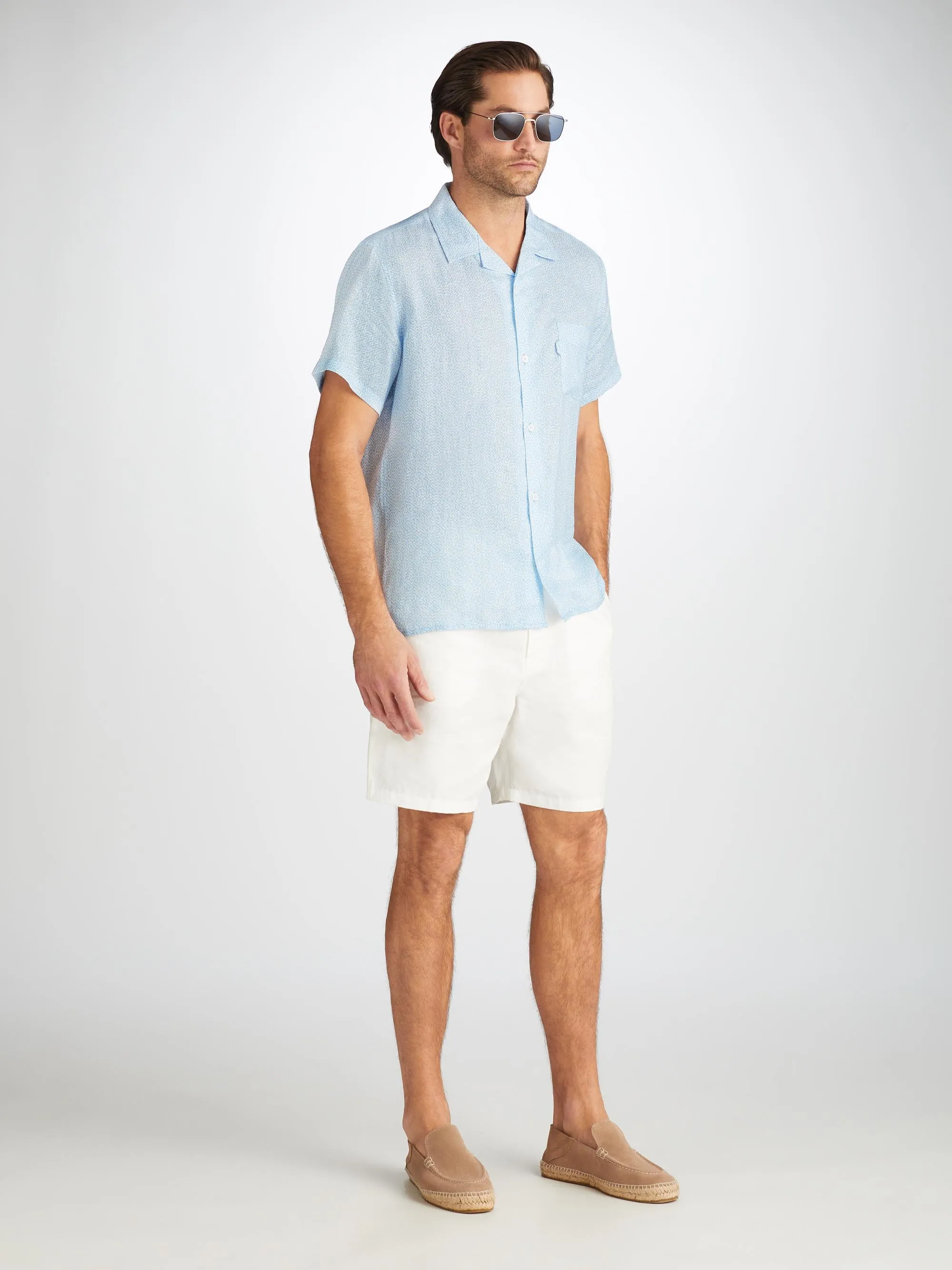 Men's Short Sleeve Shirt Milan 24 Linen Blue sold by Derek Rose product image thumbnail 4