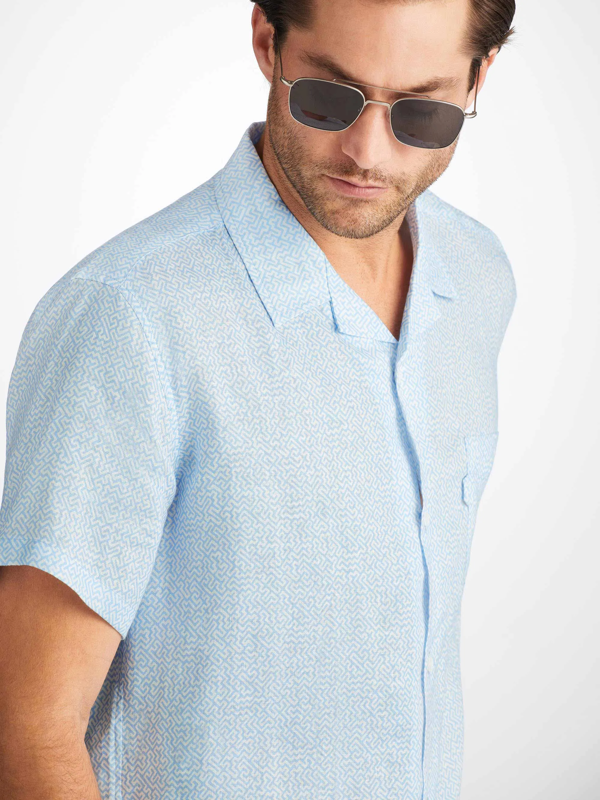 Men's Short Sleeve Shirt Milan 24 Linen Blue sold by Derek Rose product image thumbnail 3