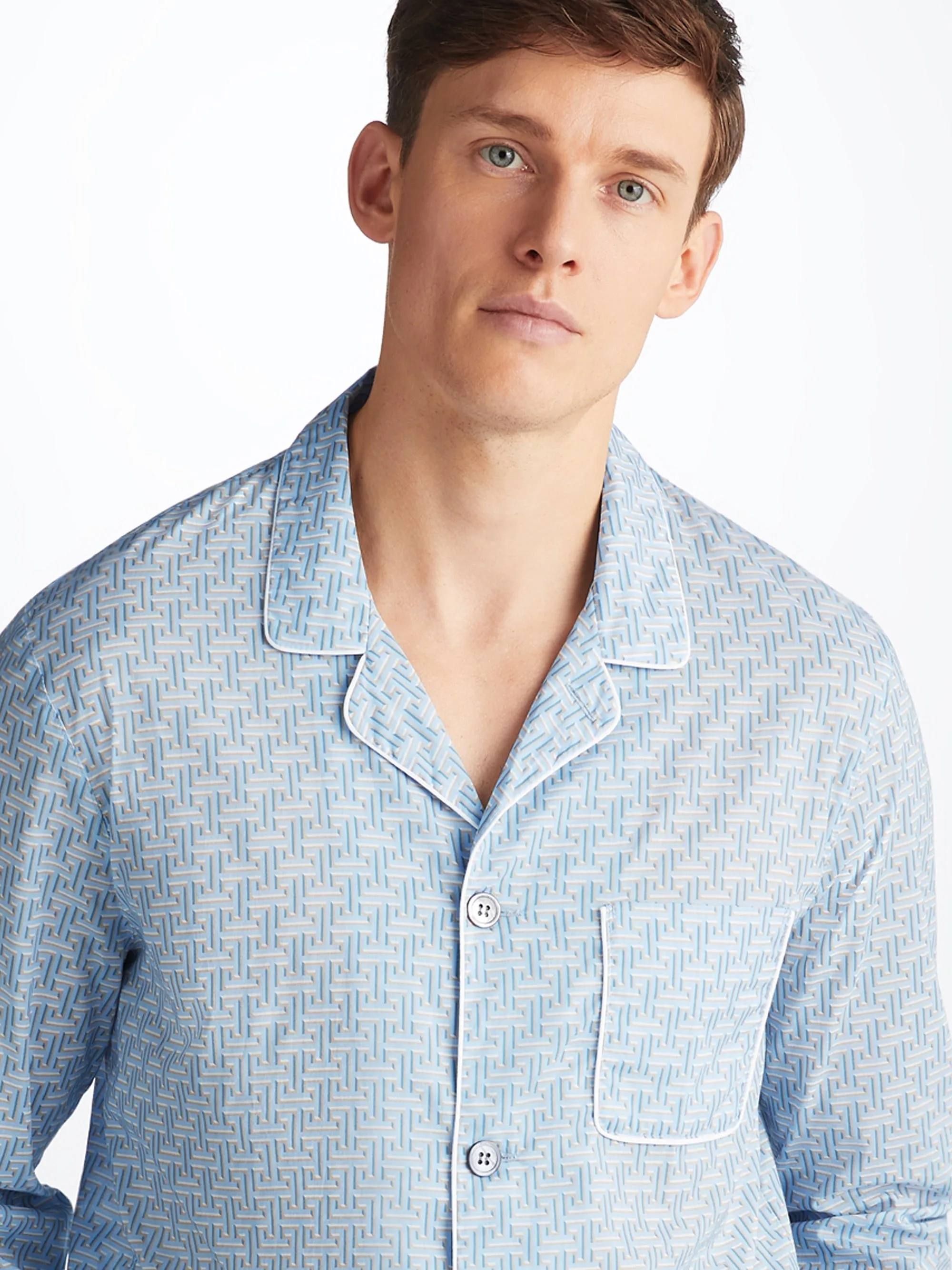 Men's Modern Fit Pajamas Ledbury 72 Cotton Batiste Blue sold by Derek Rose