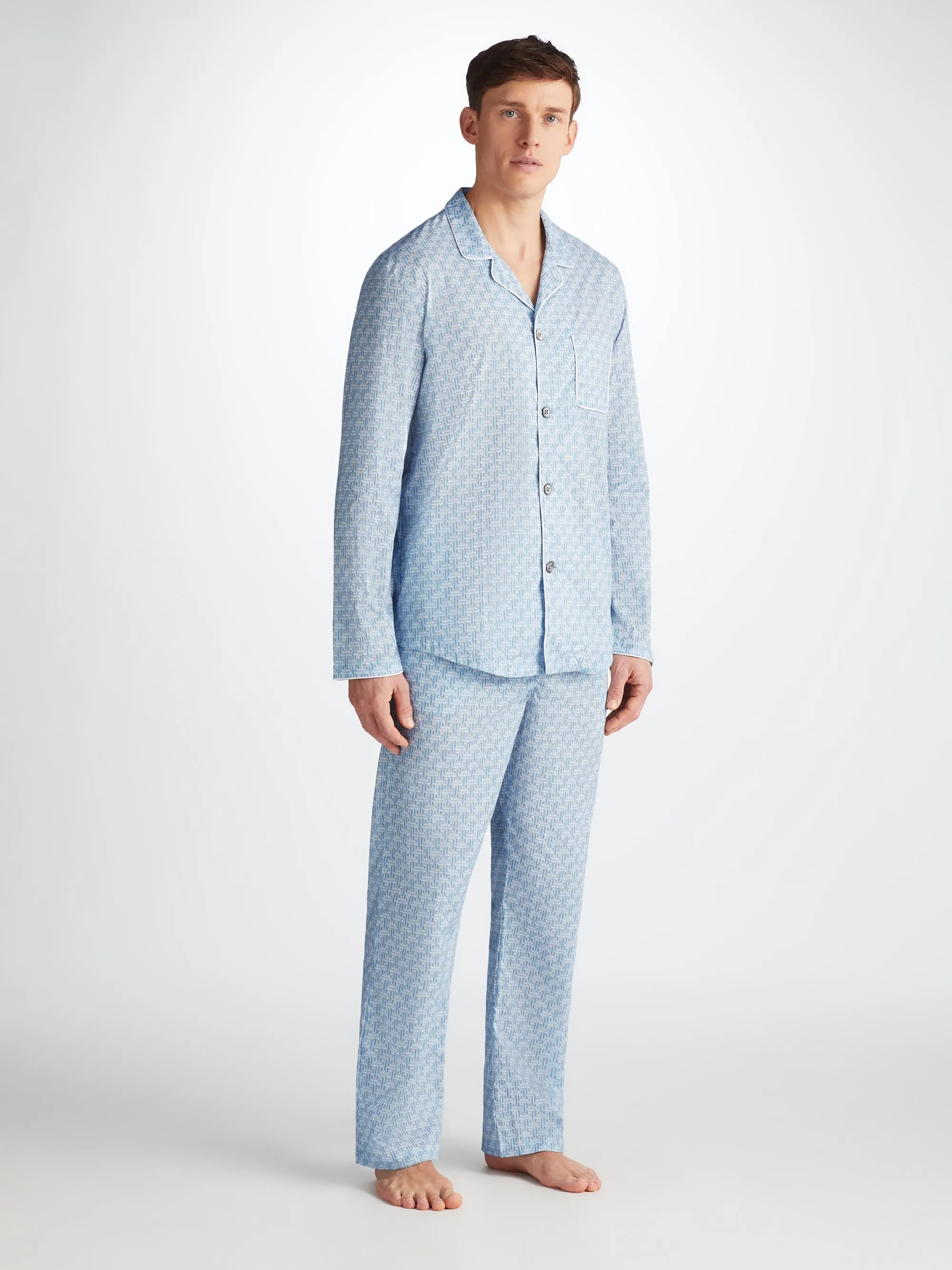 Men's Modern Fit Pajamas Ledbury 72 Cotton Batiste Blue sold by Derek Rose product image thumbnail 3