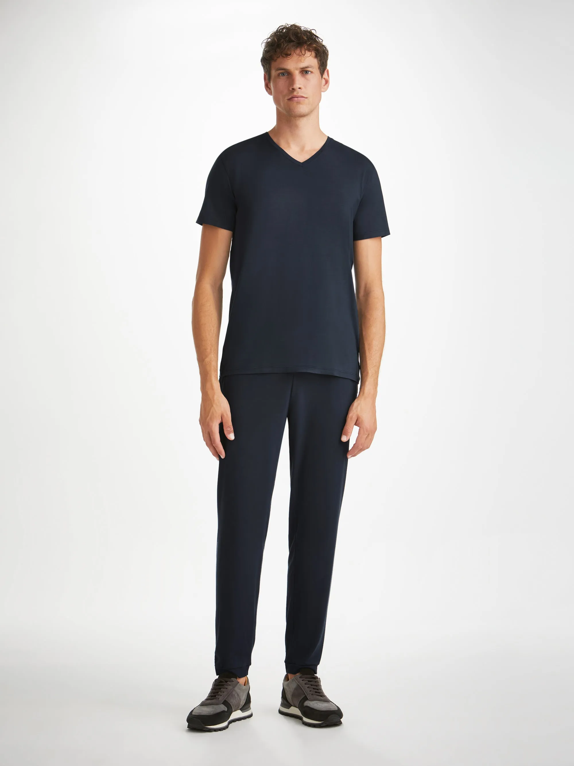 Men's V-Neck T-Shirt Basel Micro Modal Stretch Navy sold by Derek Rose product image thumbnail 3