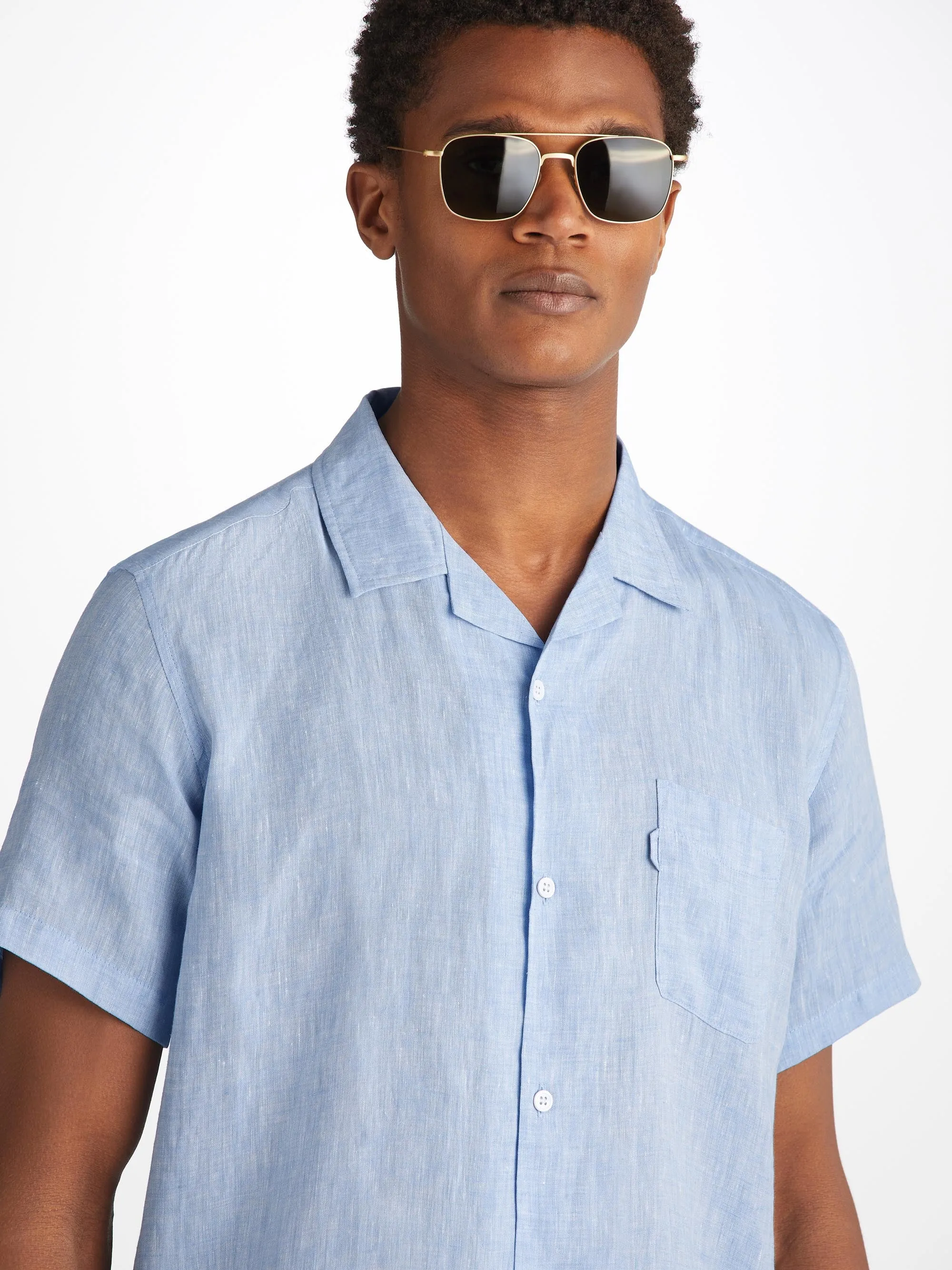 Men's Short Sleeve Shirt Monaco Linen Blue sold by Derek Rose product image thumbnail 5