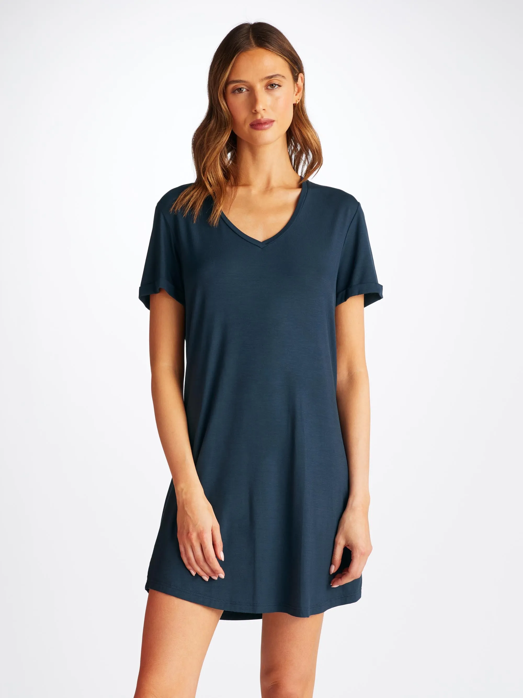 Women's V-Neck Sleep T-Shirt Lara Micro Modal Stretch Navy sold by Derek Rose